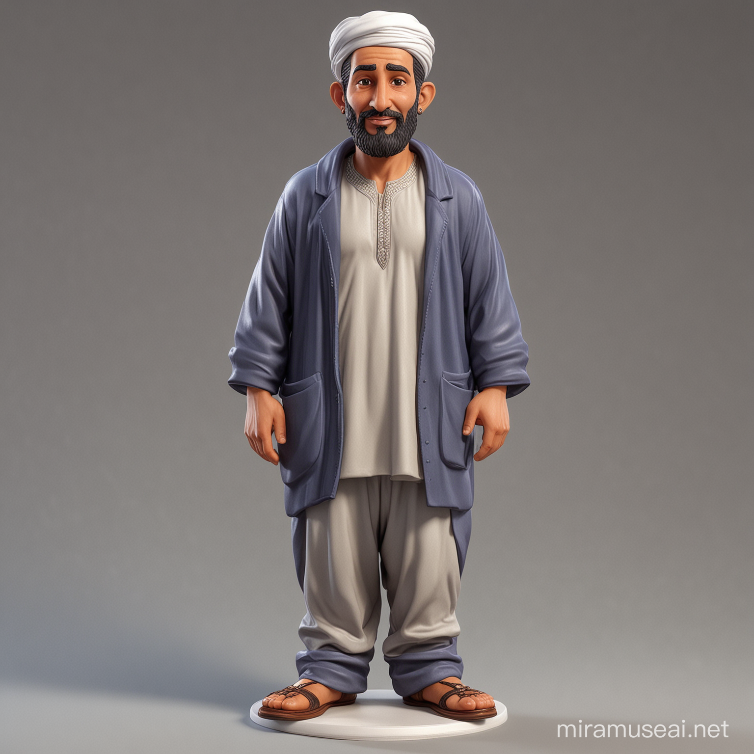 Cartoon Style Moroccan Man Statue in Traditional Muslim Clothes