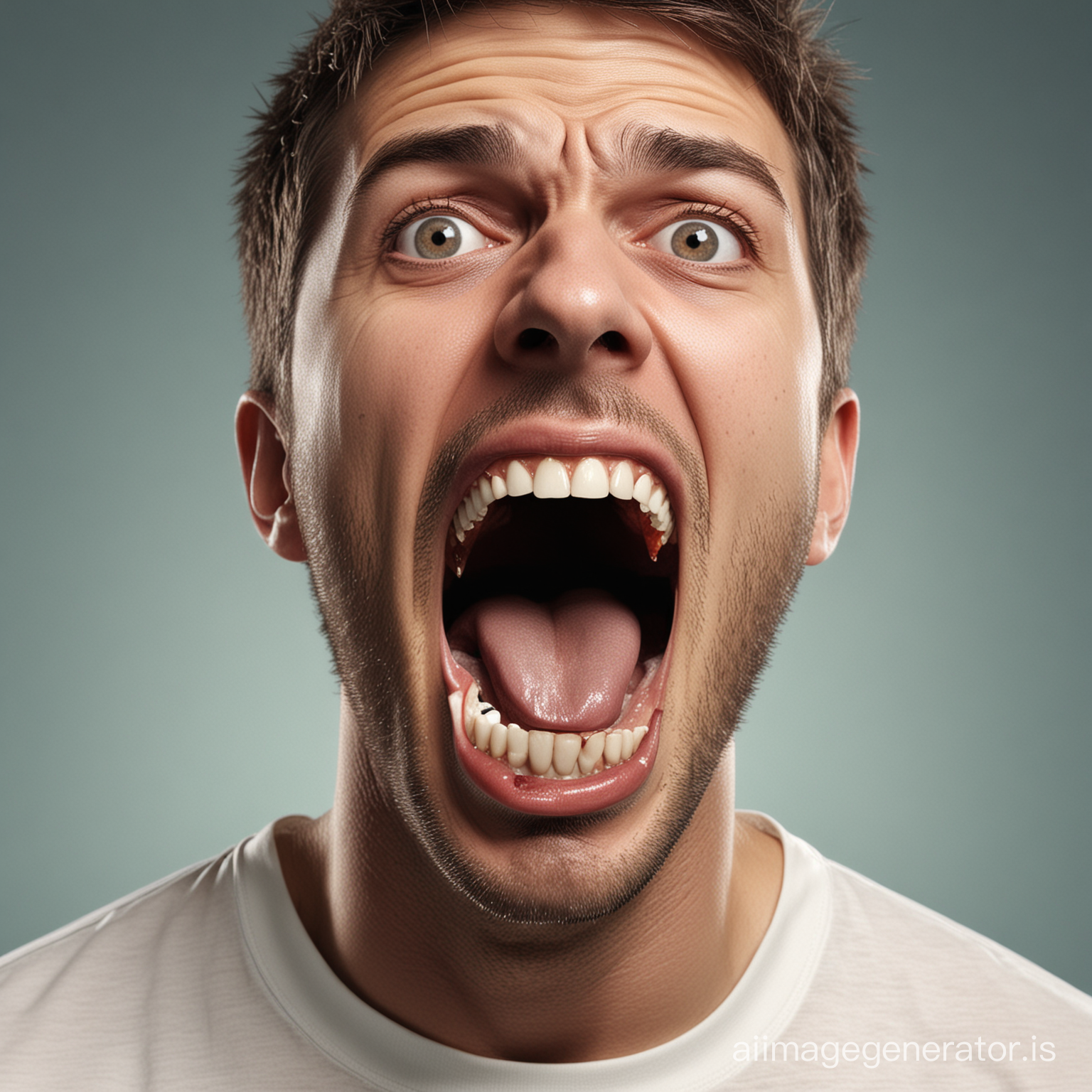 create a 3d image illustration of a man's shocked face losing his rotten teeth