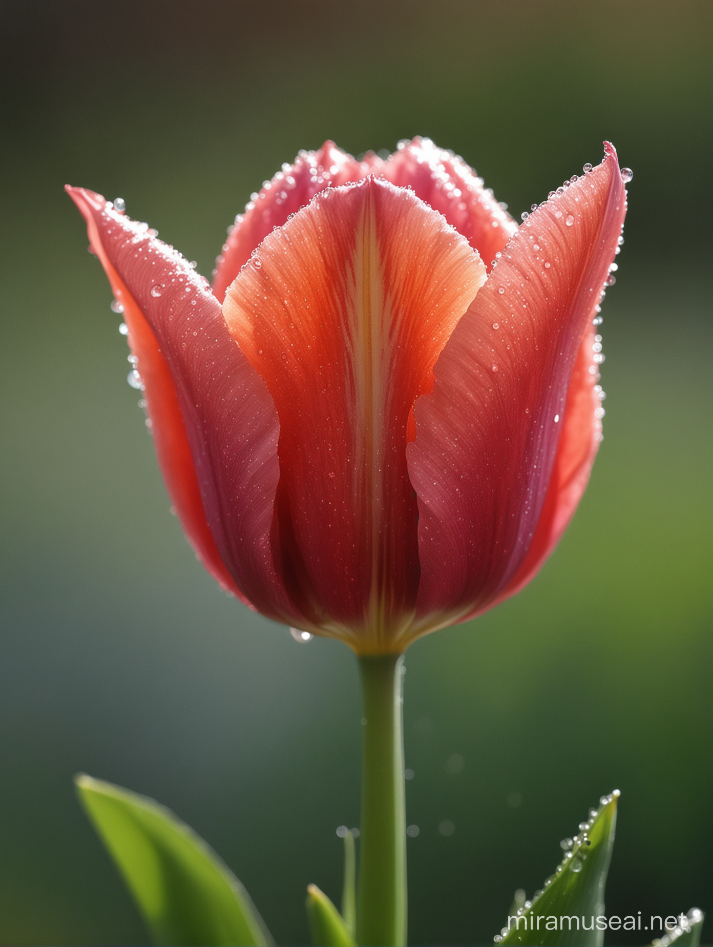 Realistic CloseUp of Dewy Garden Tulip