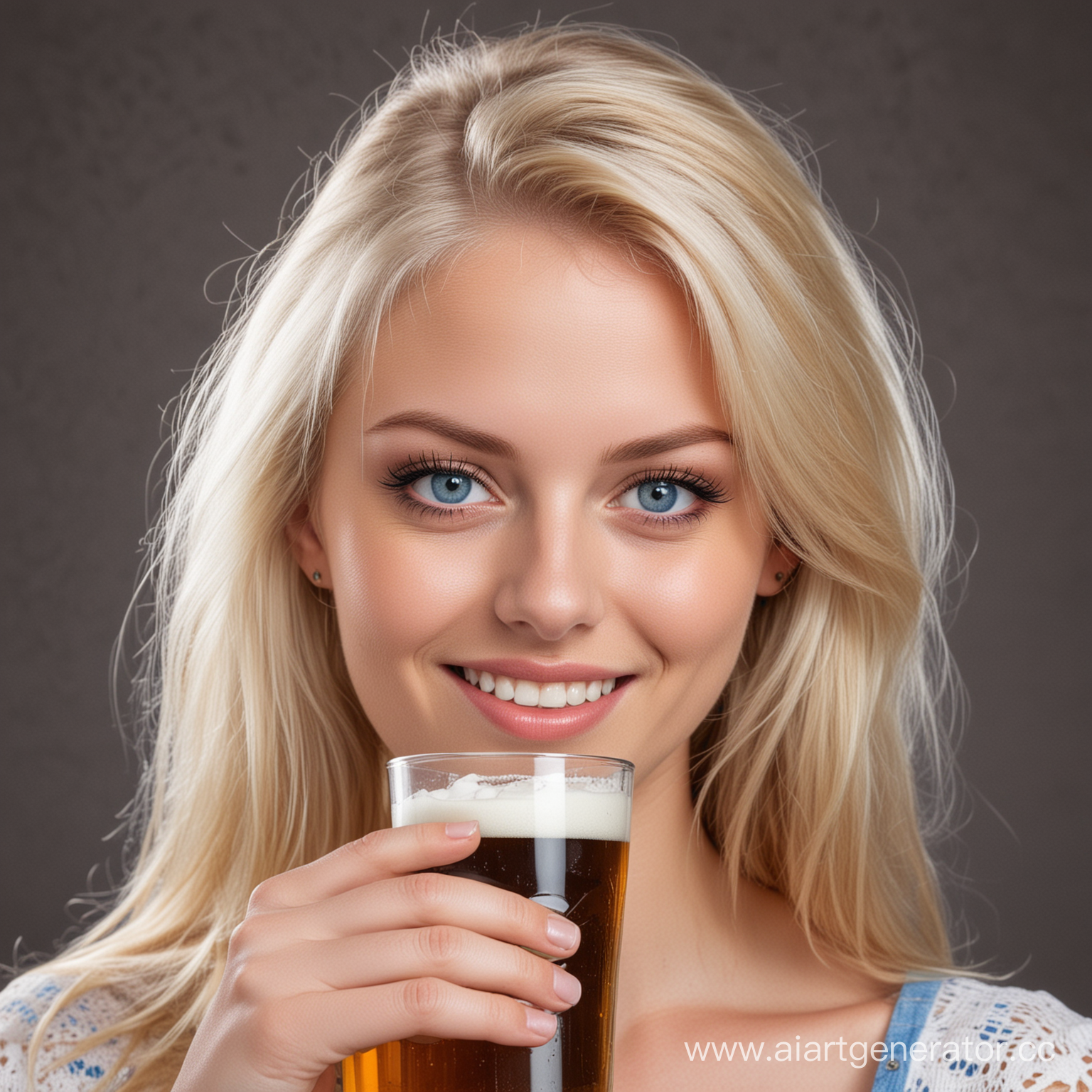 Молодая блондинка с голубыми глазами с пивом