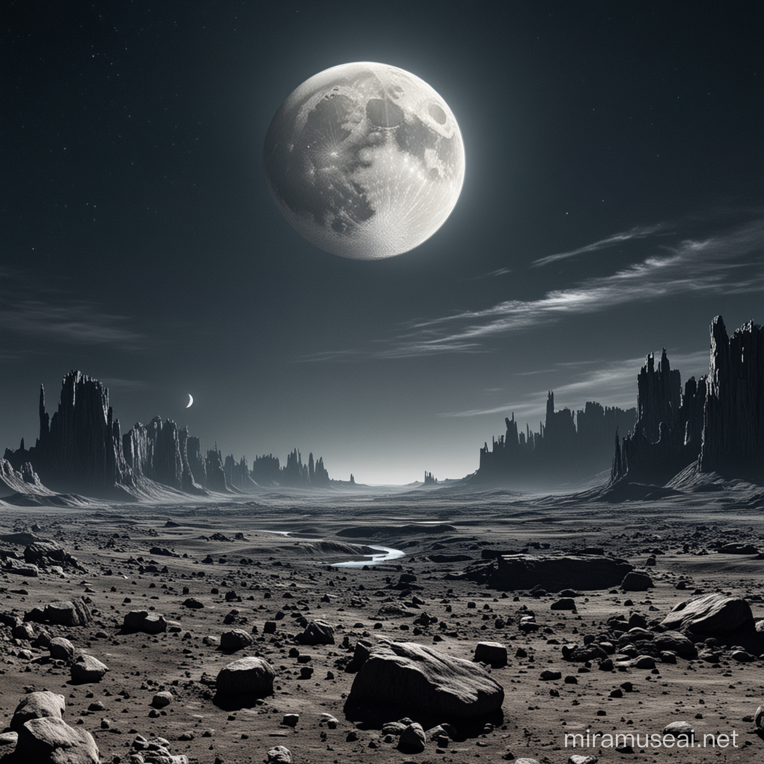 Futuristic View of Earths Moon in the Year 3024