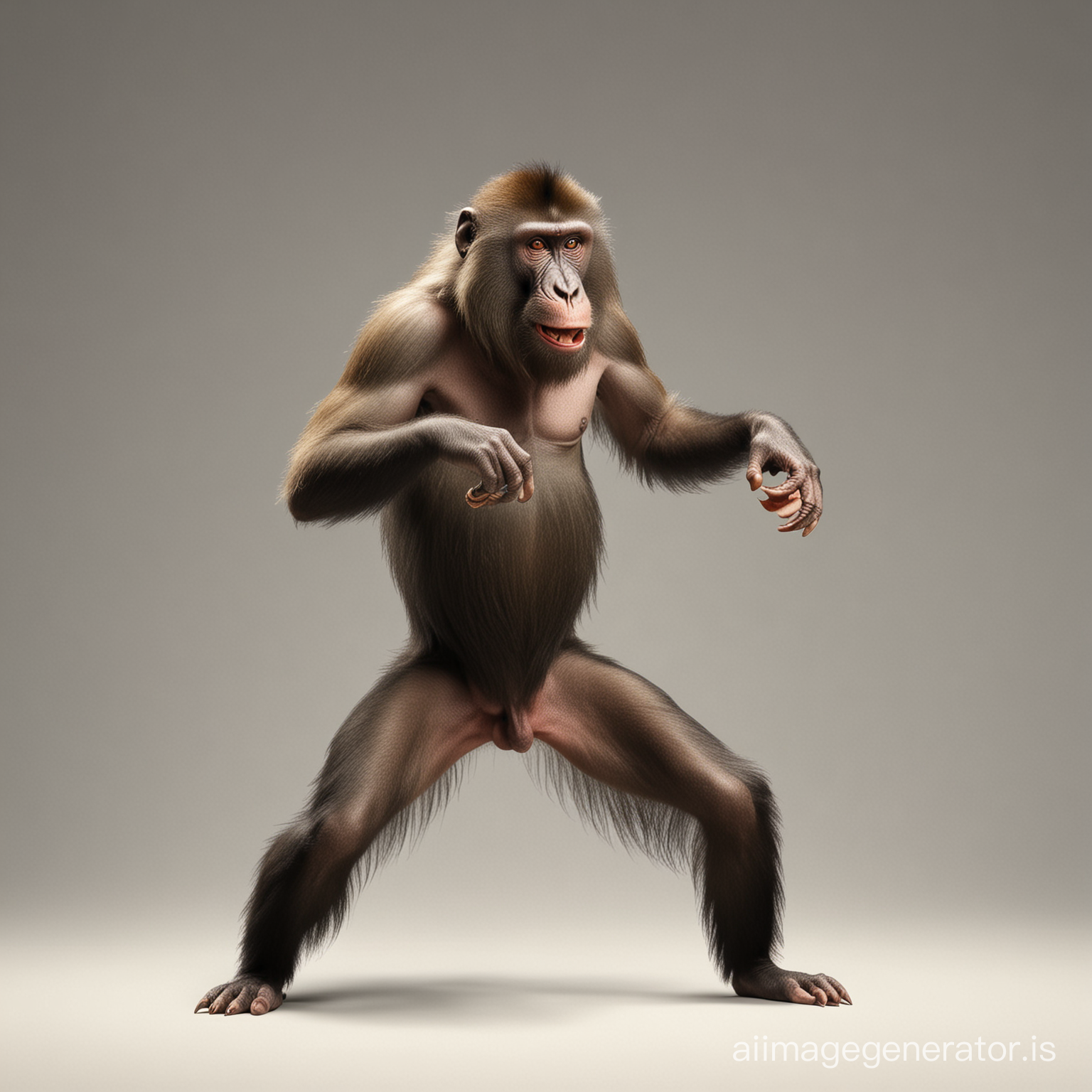 monkey, ape, aggressive mandrill, sexually aroused, having huge erection, alpha-male, attacks, on simple background