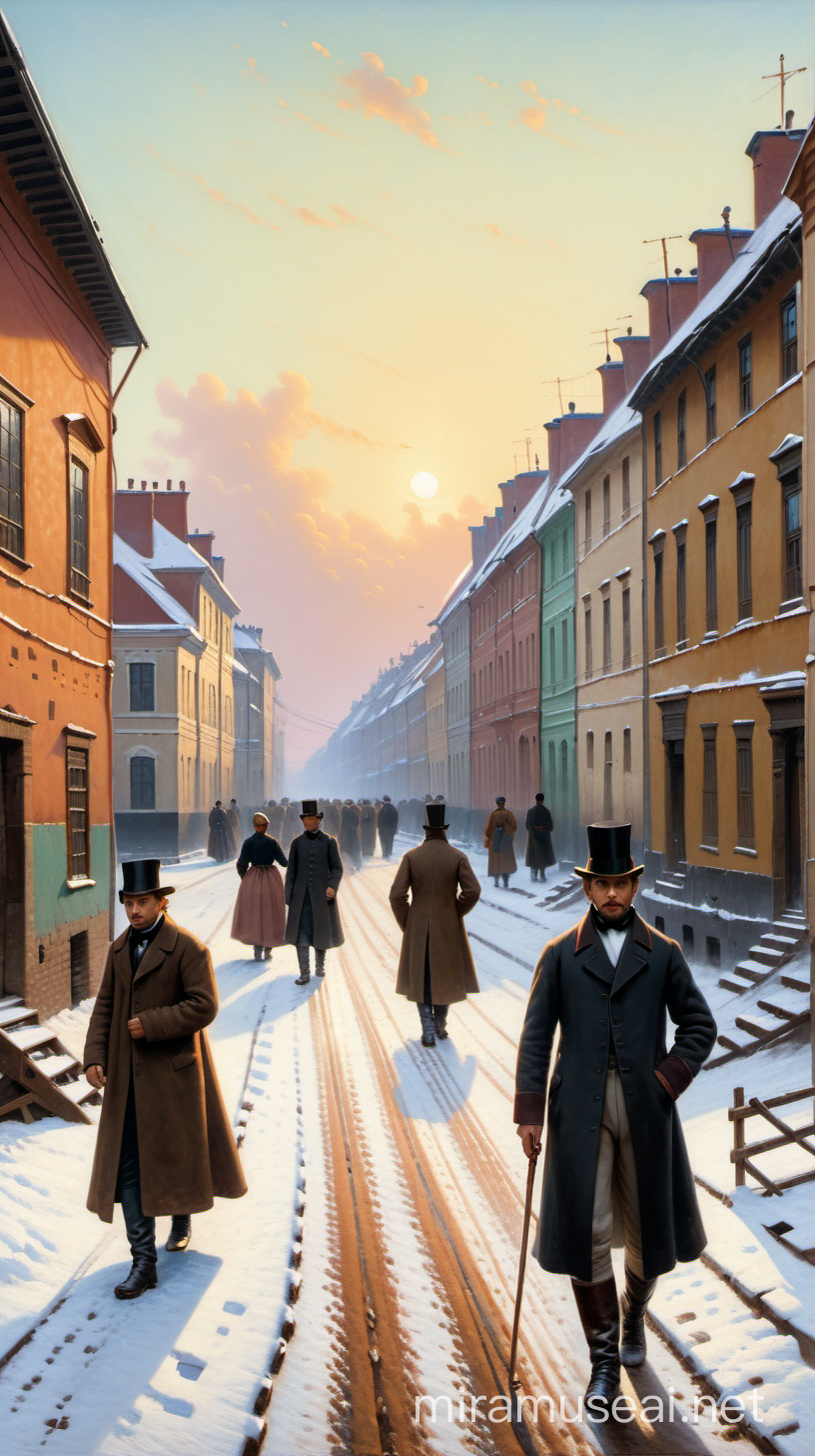 Raskolnikov walking in the poor neighborhood of Petersburg 1846