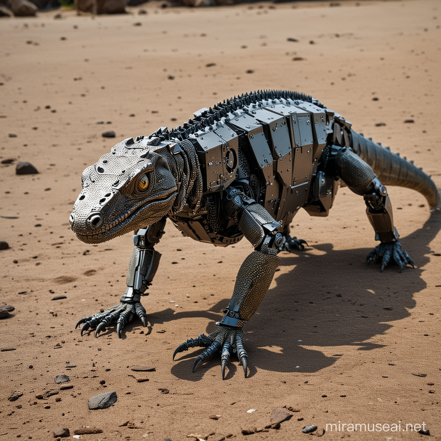 Futuristic Komodo Lizard Robot Exploring Urban Jungle
