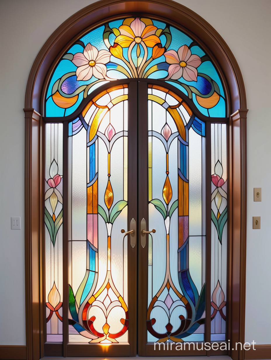Art Nouveau Stained Glass Floral Ornament Adorning Doorway