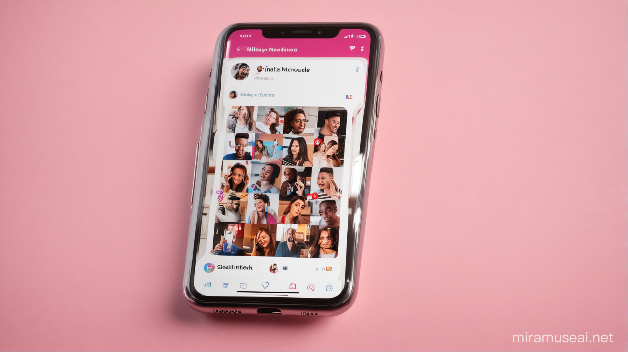 Ilustração de tela de celular conectado em redes sociais como Tik Tok Instagram 