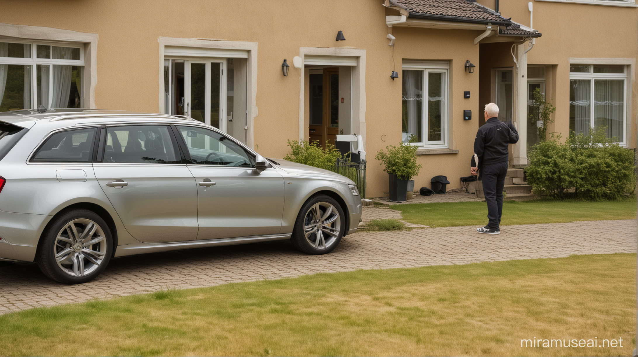 Omakotitalo Suomessa
Pihassa on yksi Audi henkilöauto
häirikkö markkinoija nuori mies on vanhusten ovella
soittaa ovikelloa
 