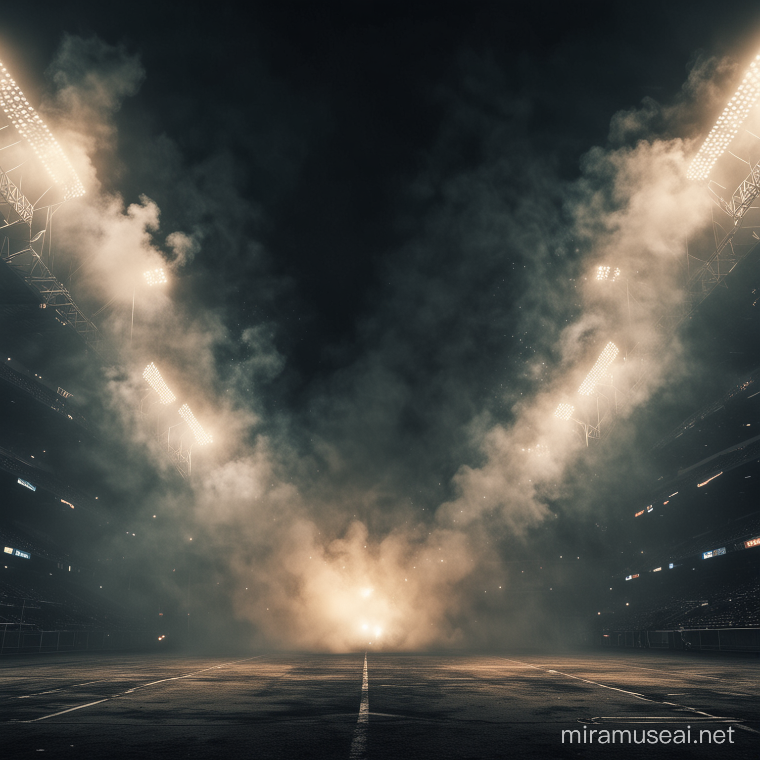 Epic Dark Stadium Scene with Smoky Ambiance