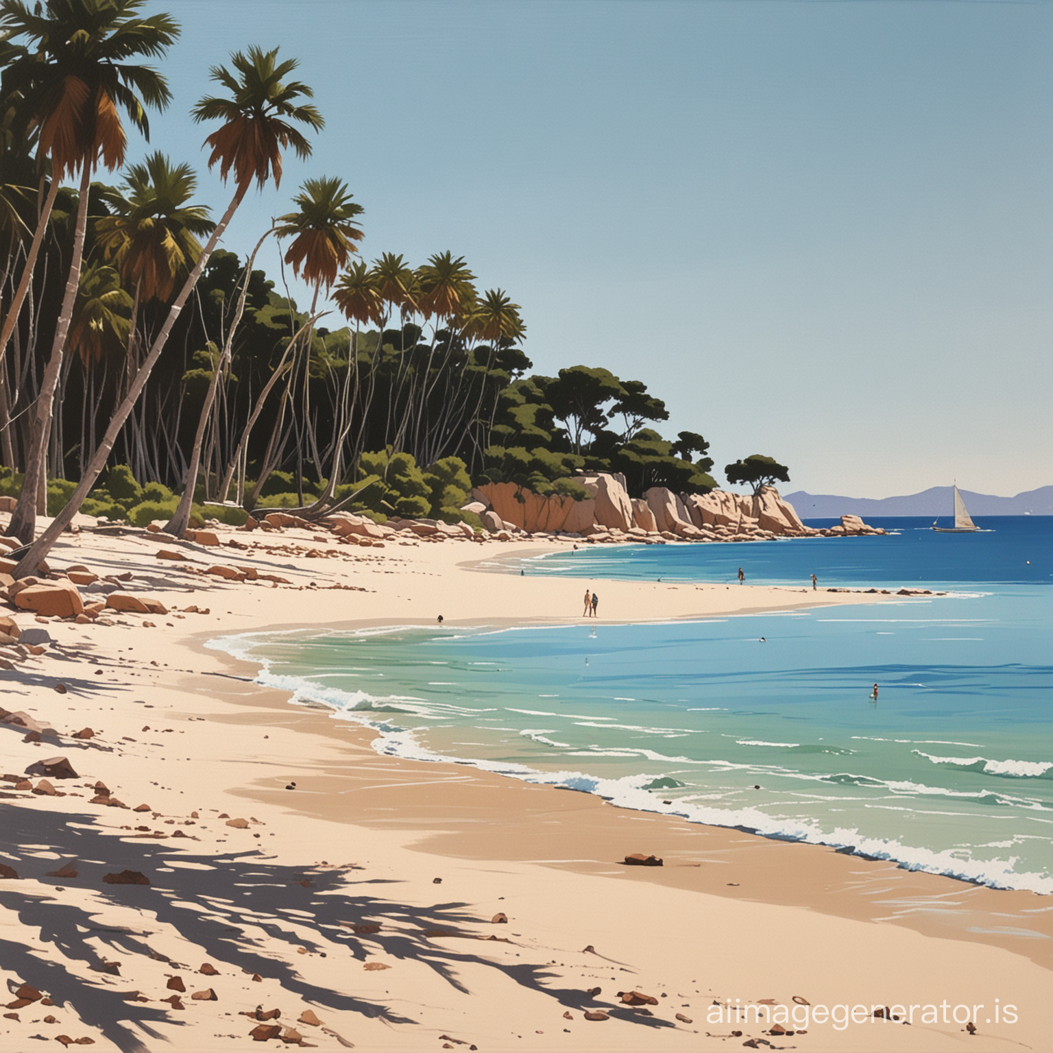 Beach scenery on Mallorca, applying the painting style of alex katz