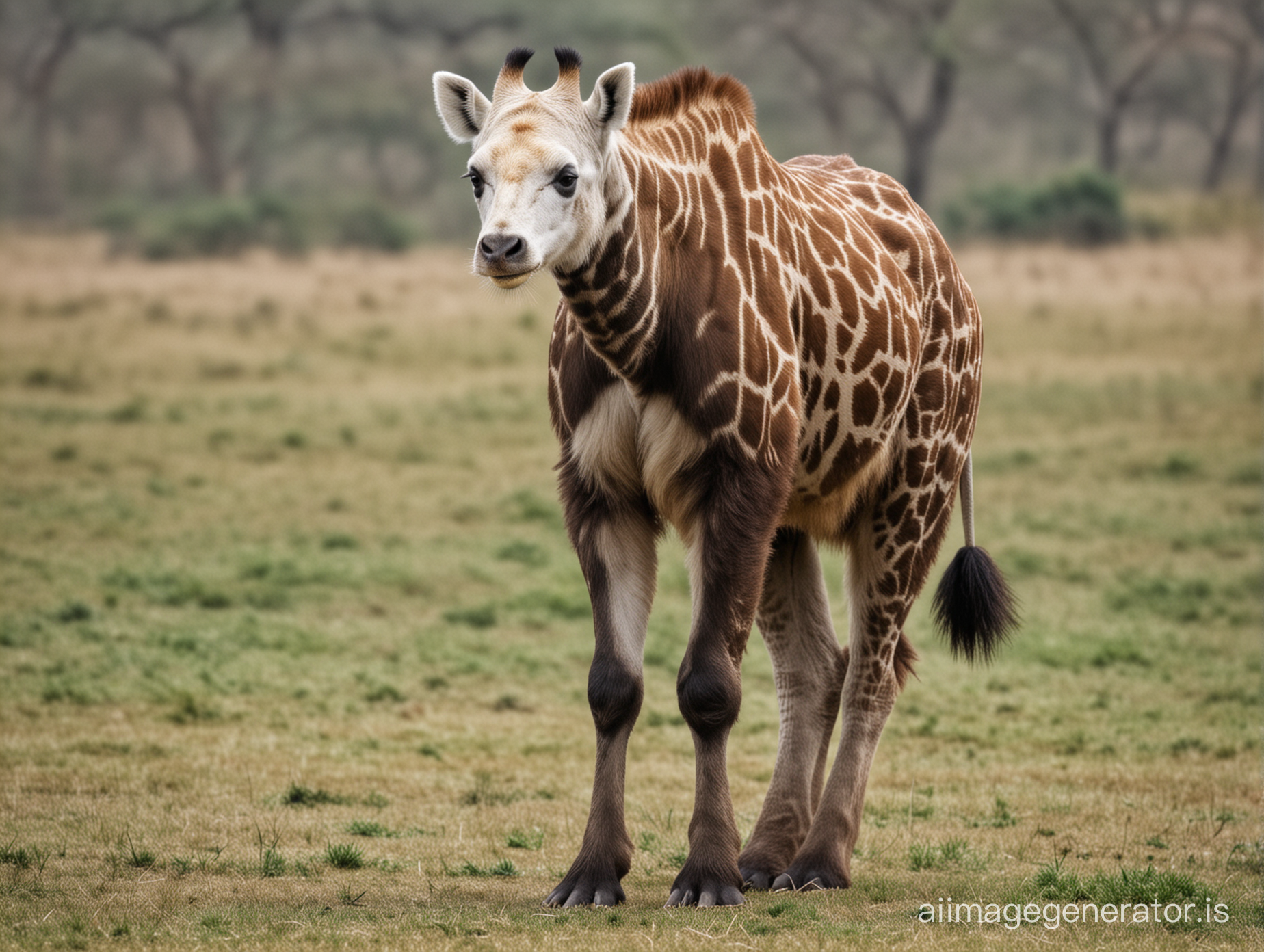 The animal should have the head of a panda, the body of a bear and the legs of a giraffe