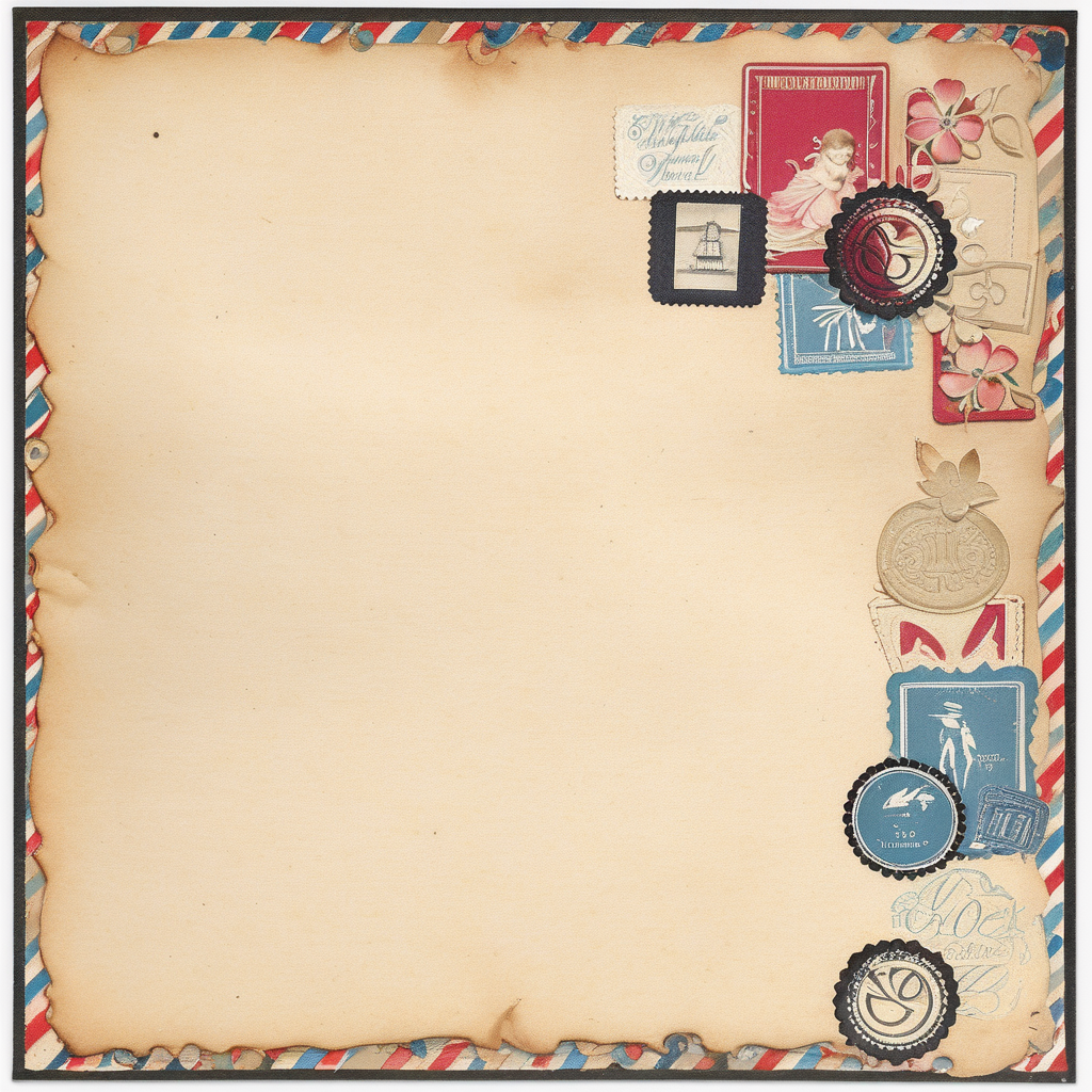 Vintage Scrapbooking Envelope with Antique Postage Stamps and Floral Design