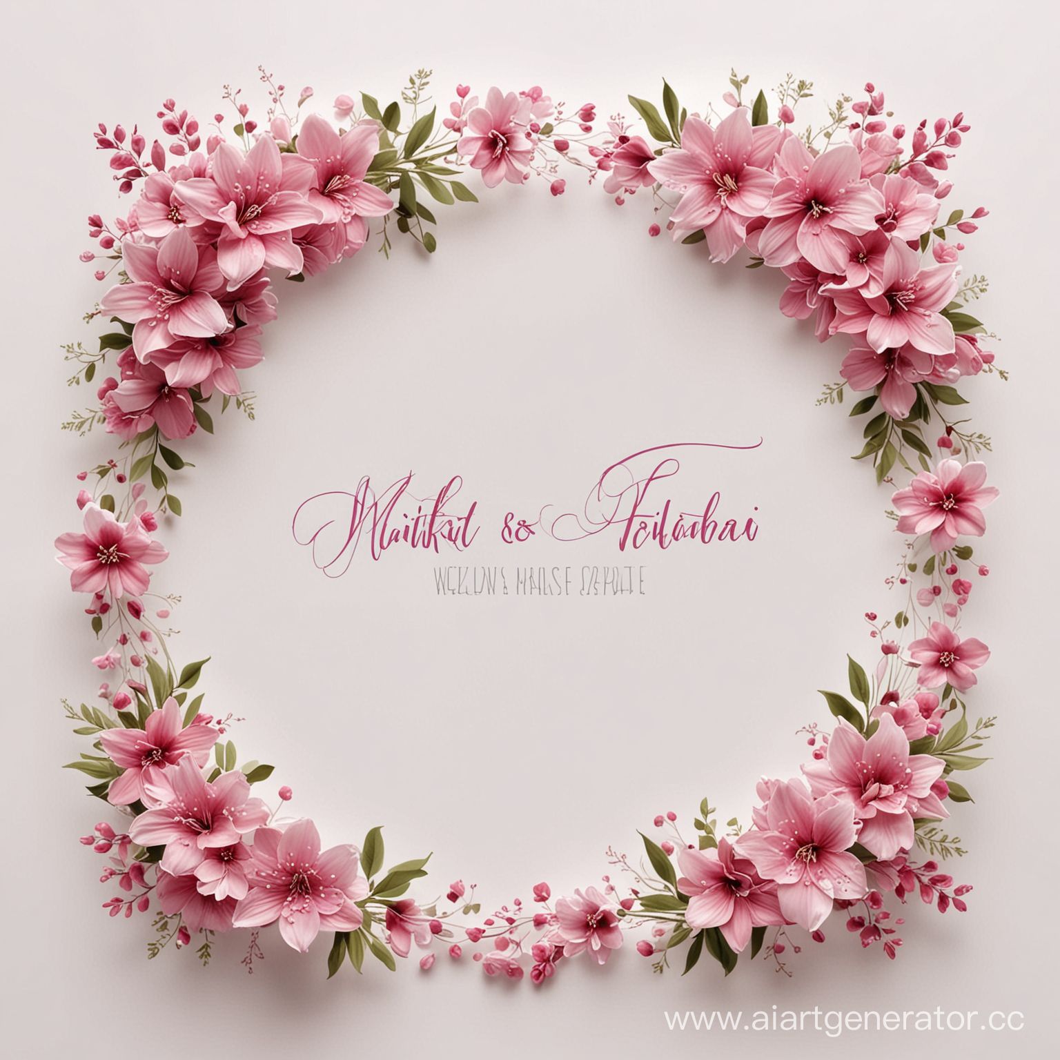 свадебный футаж, белый фон, розовые цветы по краям, надпись в центре: Никита и  Татьяна 
