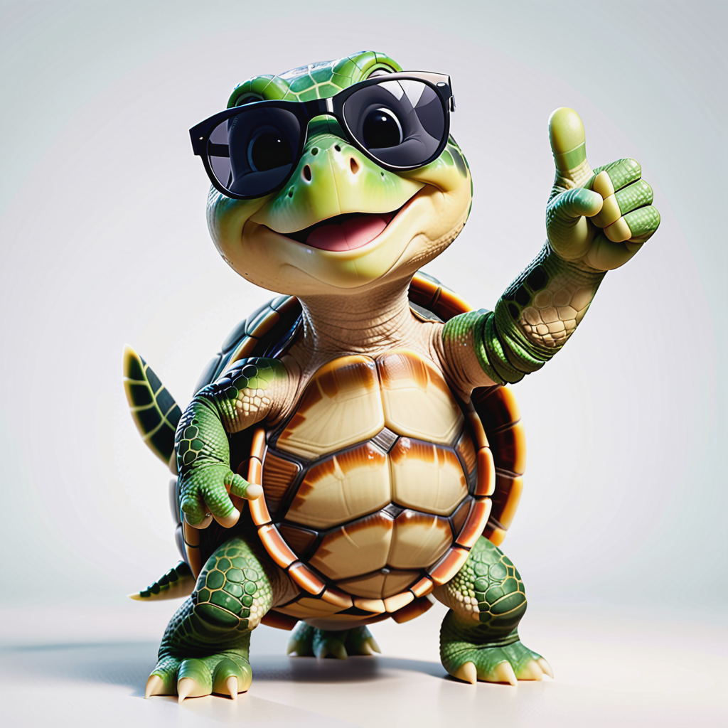 Chill Turtle Wearing Sunglasses Gives Thumbs Up in Pixar Style