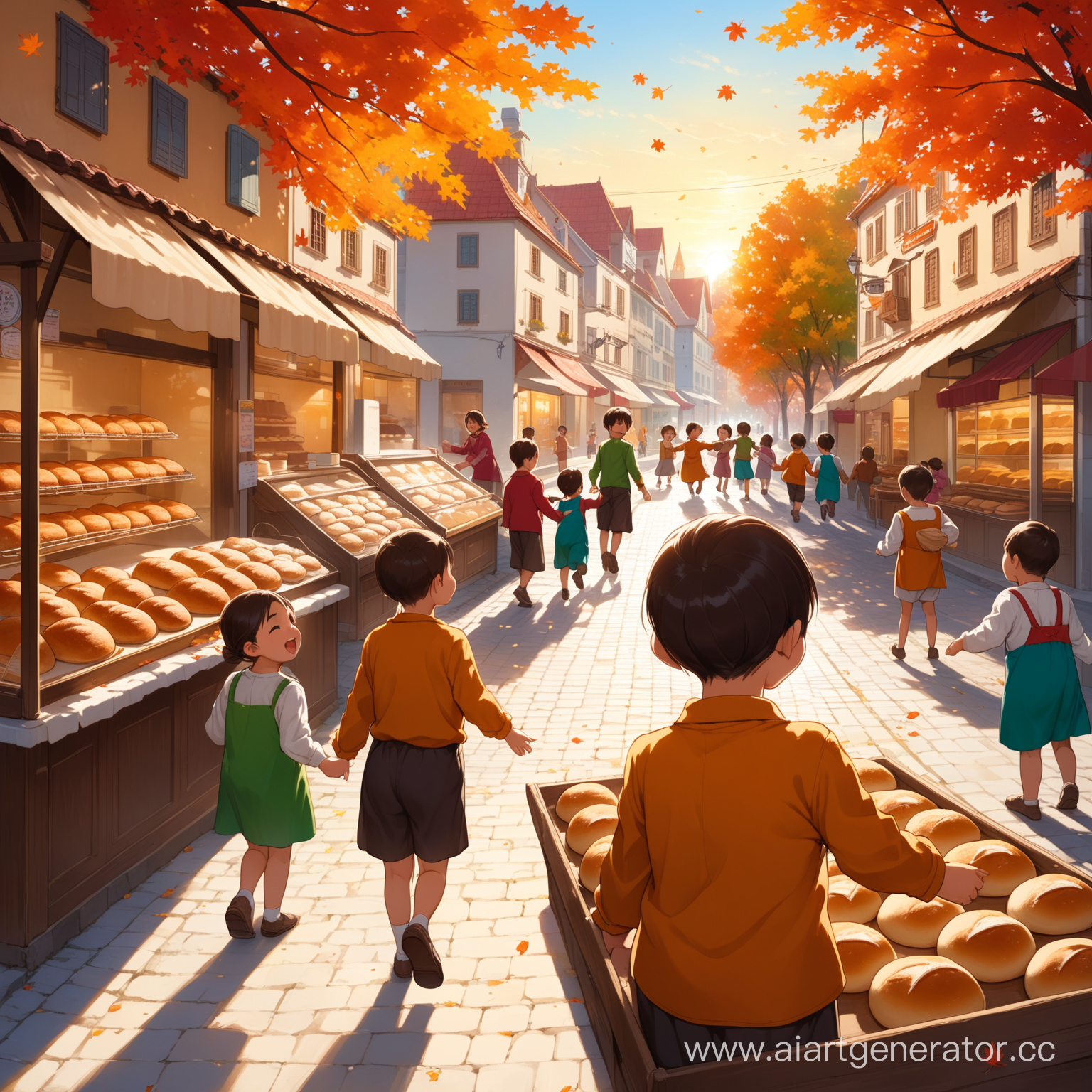 In the pretty town, the leaves danced gracefully in the autumn wind, making the streets colorful. The children played happily in the park, their laughter echoing through the cold air. The smell of freshly baked bread went pleasantly from the local bakery, making people buy it. The people in the town were busy with their daily routines and didn’t notice the beauty around them. The baker made the dough regularly, the shopkeepers greeted their customers kindly, making them feel welcome. As the sun began to set, the sky turned a beautiful shade of orange. The people in the town stopped what they were doing to admire the wonderful view. The children ran excitedly through the streets, their faces full of happiness.

