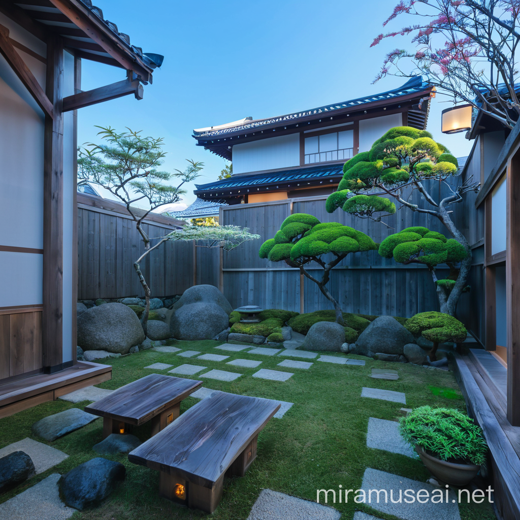 Tranquil Japanese Garden in Wooden Backyard Oasis