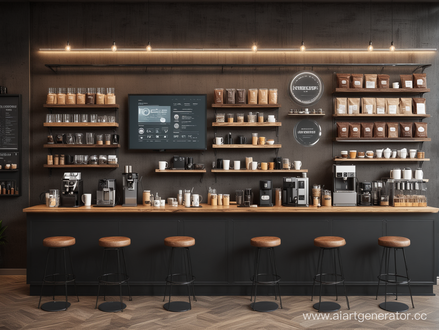coffee shop showcase in high-tech style
