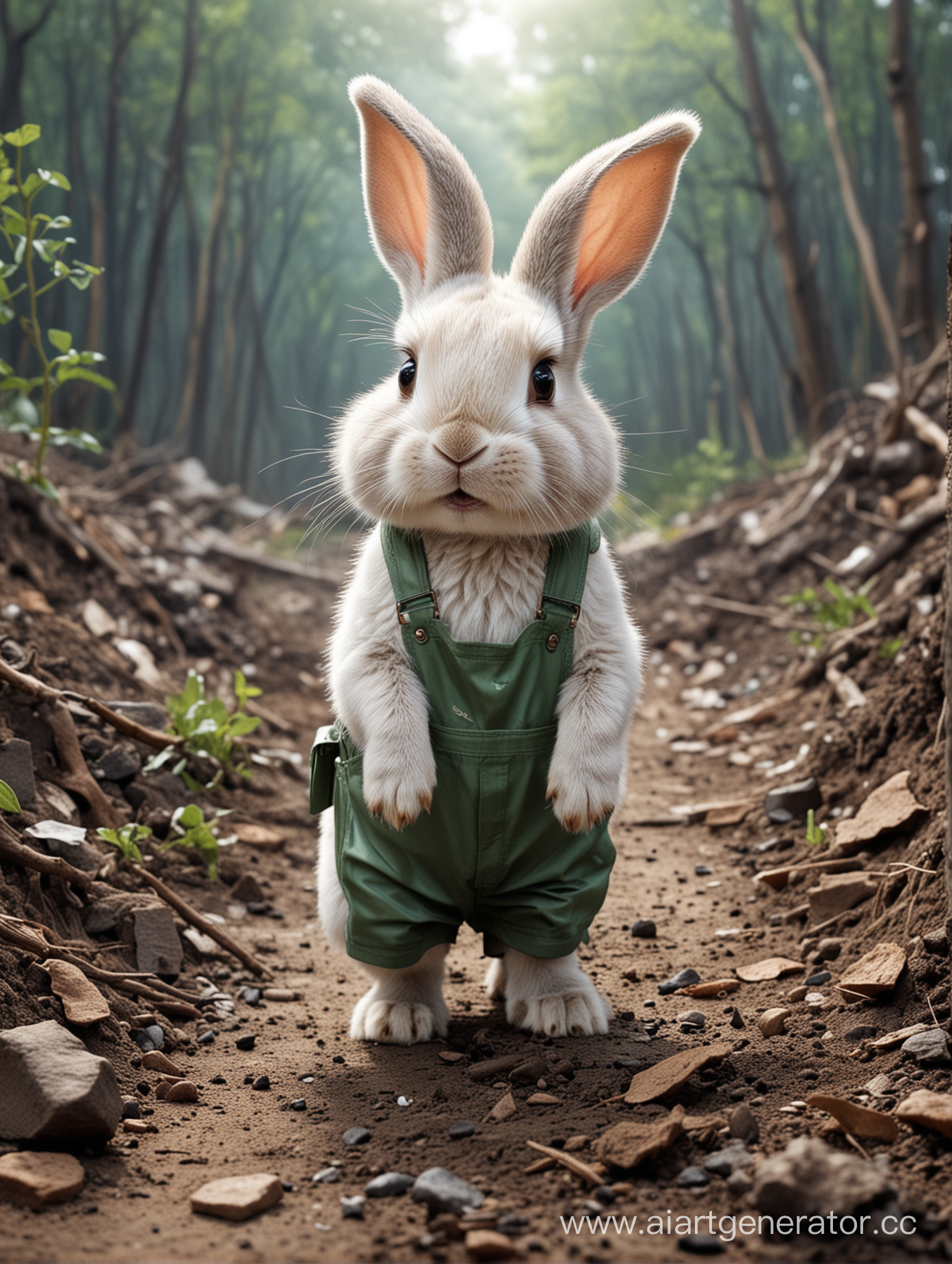 Милый кролик спасает мир от загрязнения окружающей среды.
