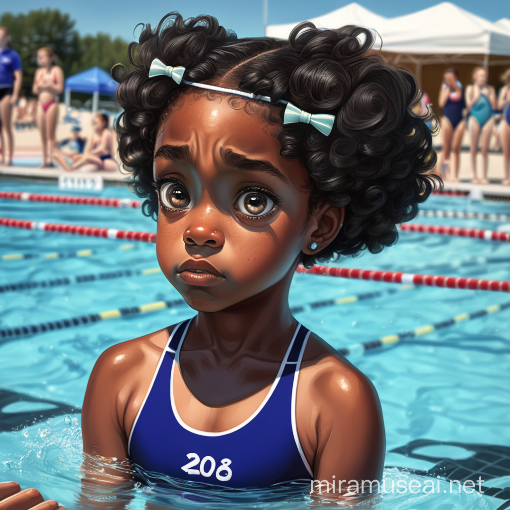 Little black girl nervous for a swim meet
