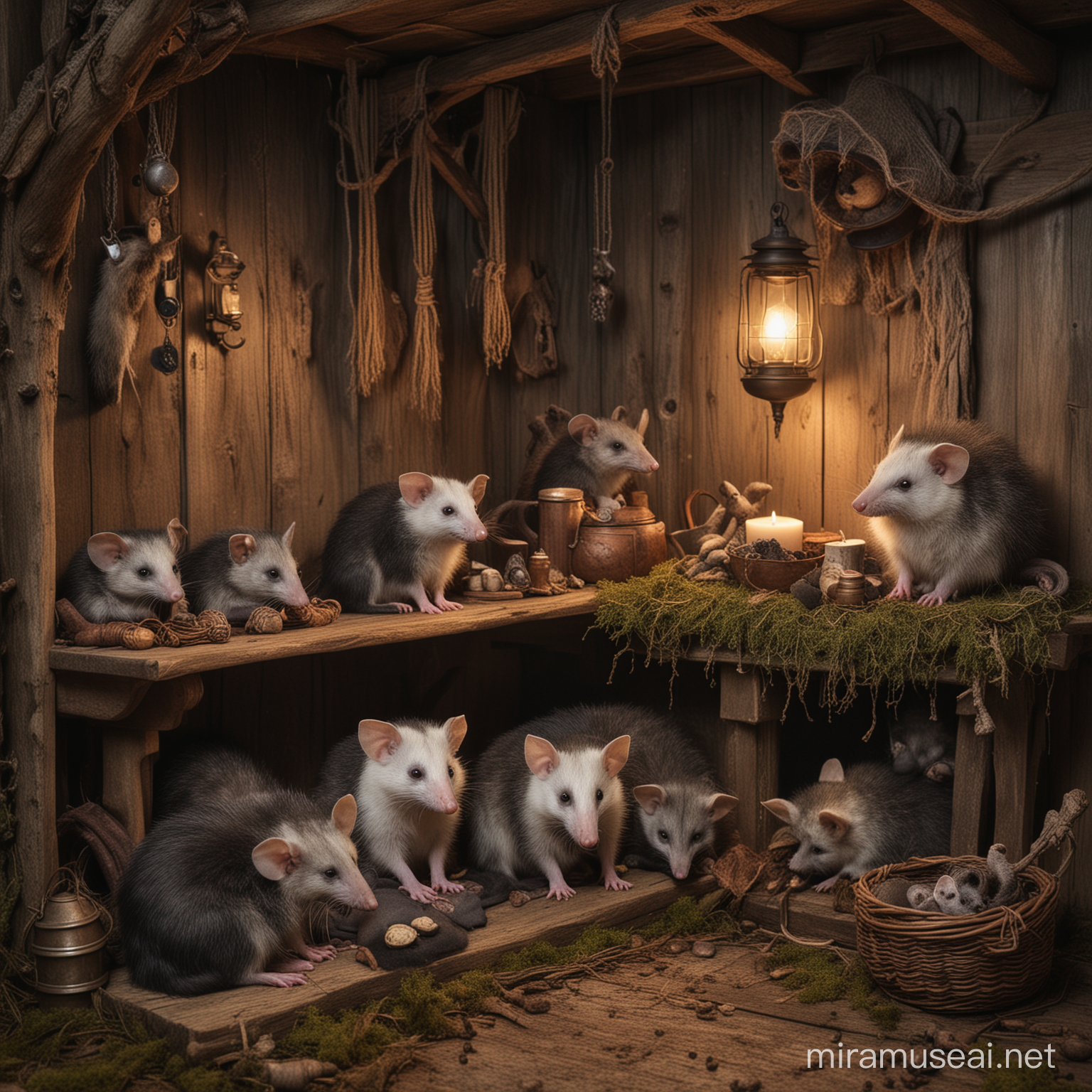 A cozy cuddle corner for a bog witch, a Dutch Monk and 3 opossums 