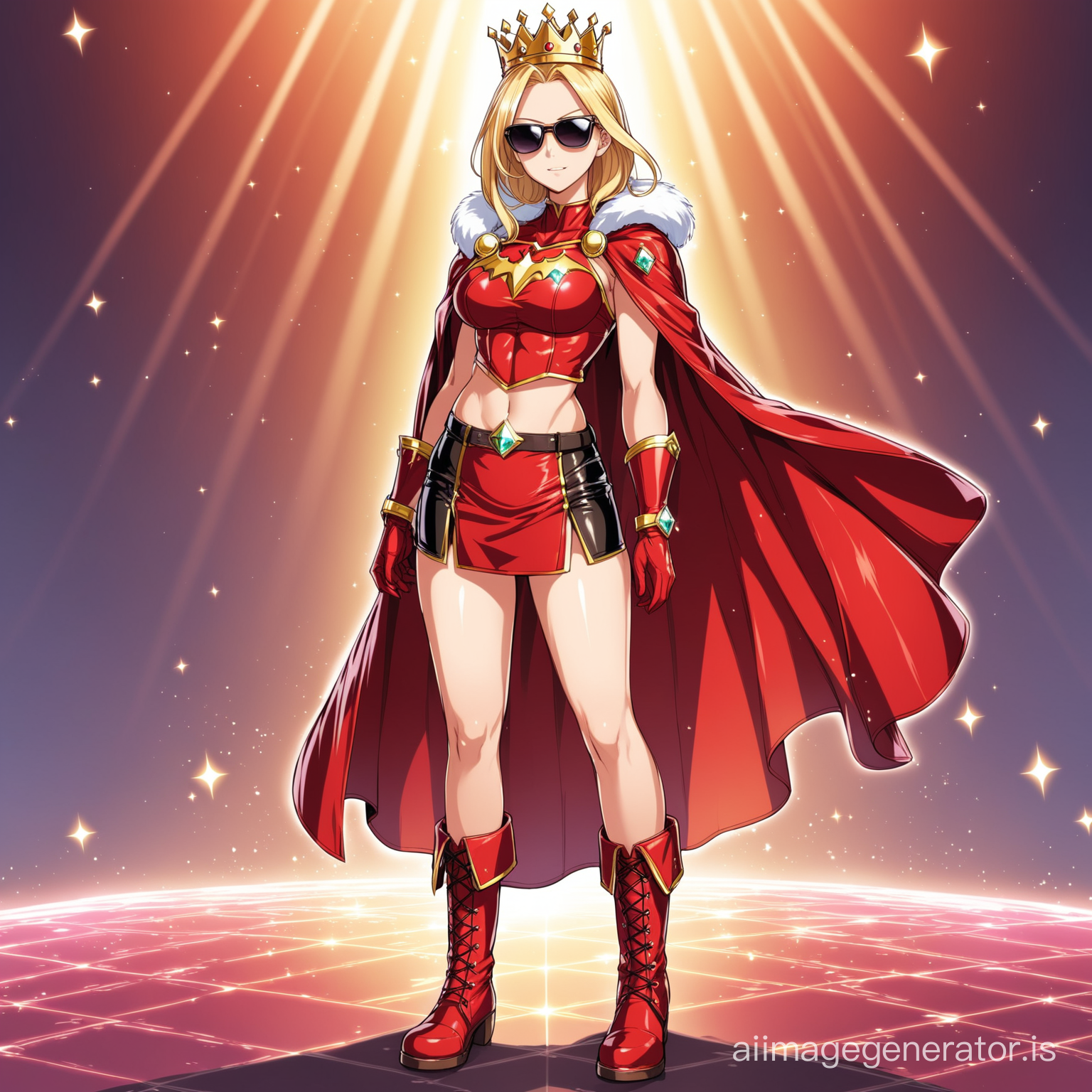 Royal Blonde Anime Superhero in Red Leather Costume with DiamondEmbedded  Crown | AI Image Generator