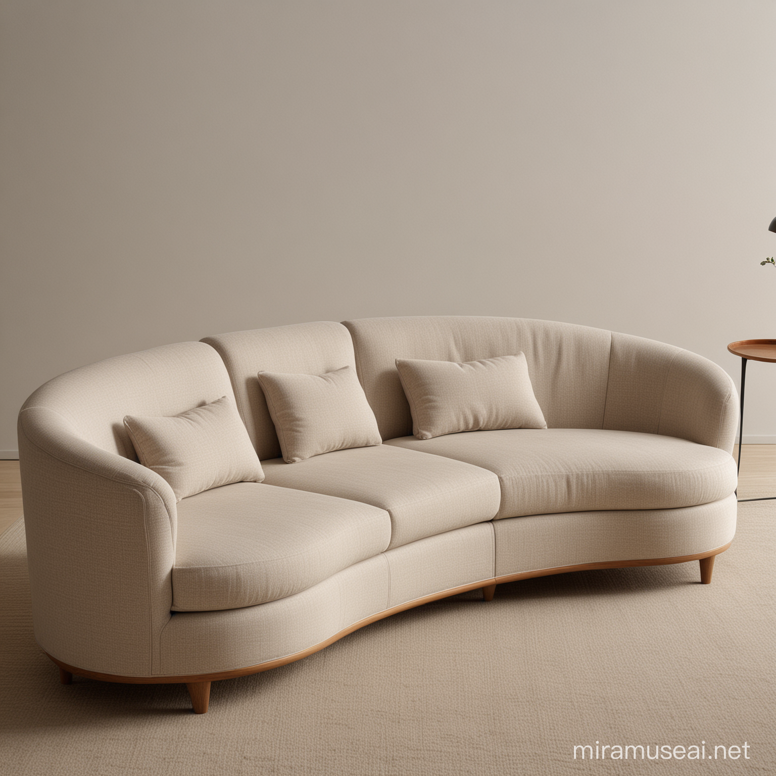 Italian Style Minimalist Oval Sofa with Elegant Oak Accents