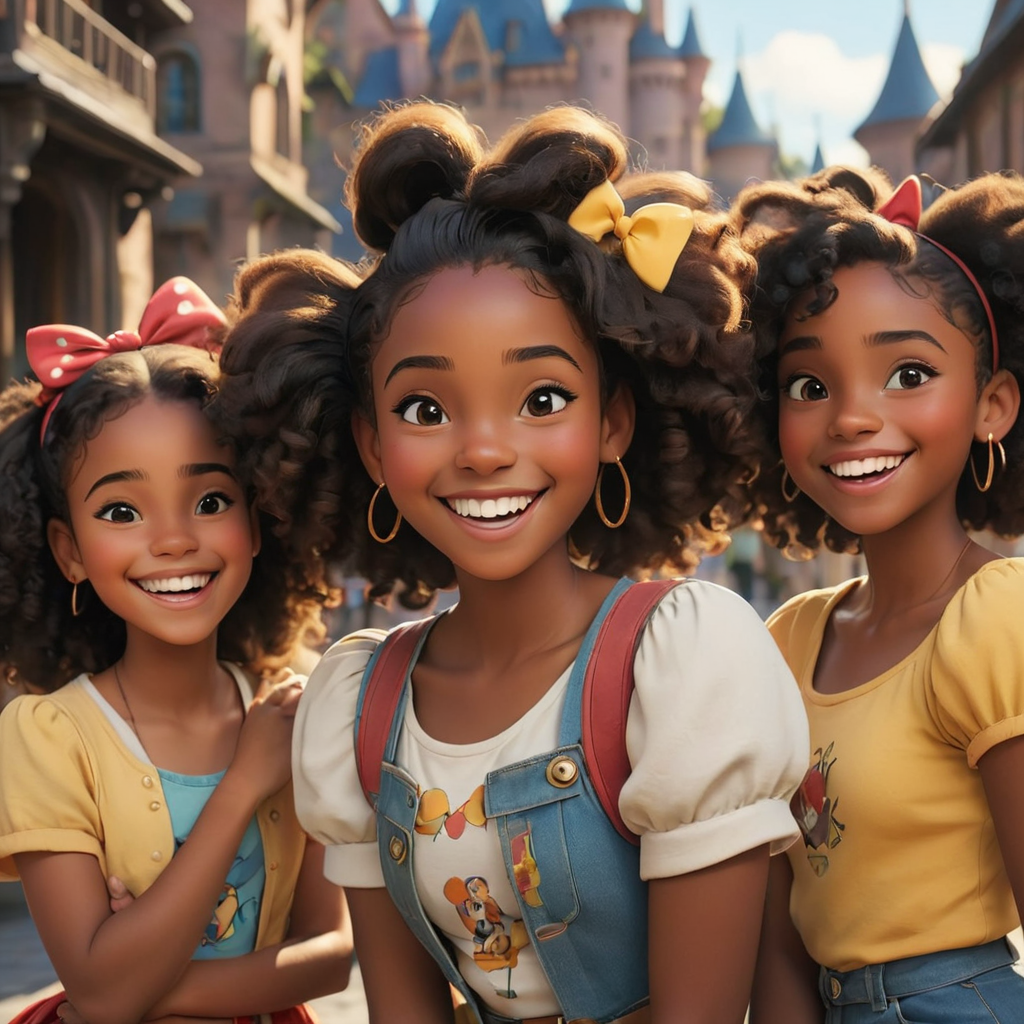 Joyful Young Black Girls Emulating Disney Characters