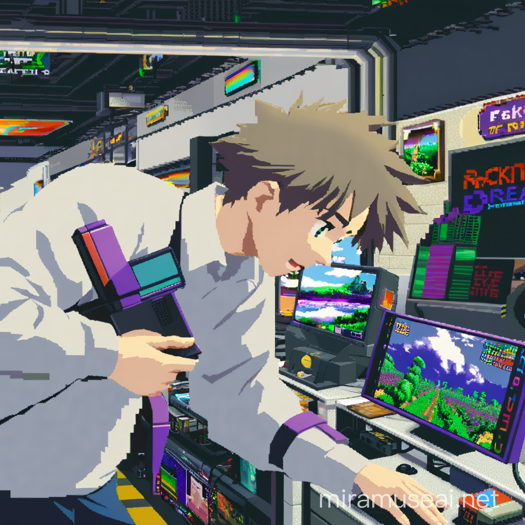 Retro Pixelated Glitch Art Closeup of Video Game Console Screens
