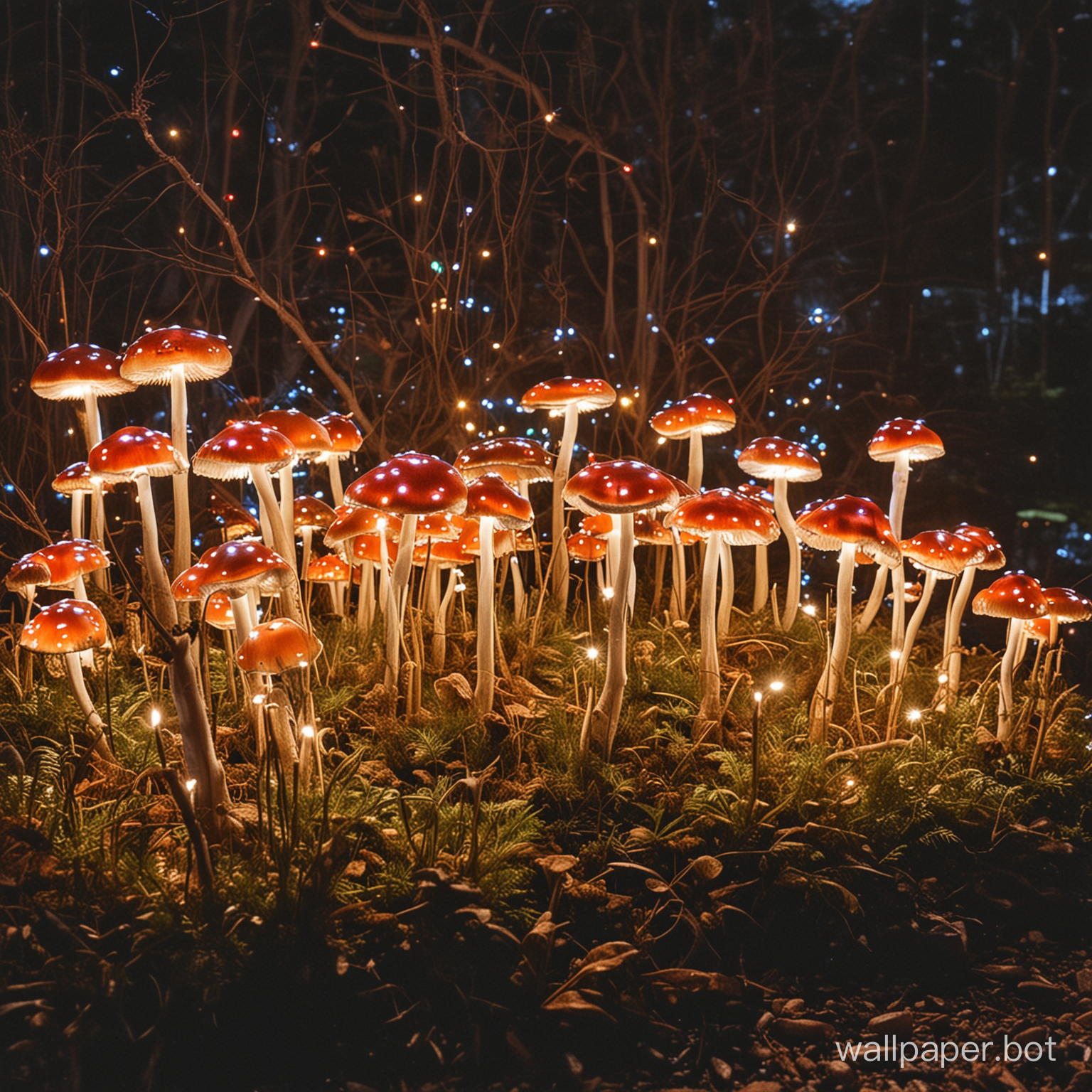 mushroom garden with lights