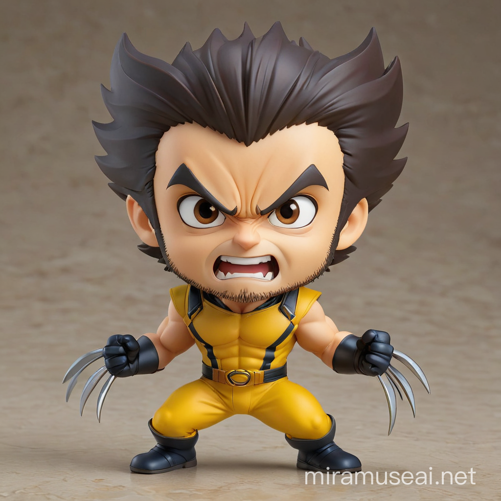 "Design a Nendoroid Chibi version of Wolverine from the X-Men, wearing his classic yellow costume from the 90s."