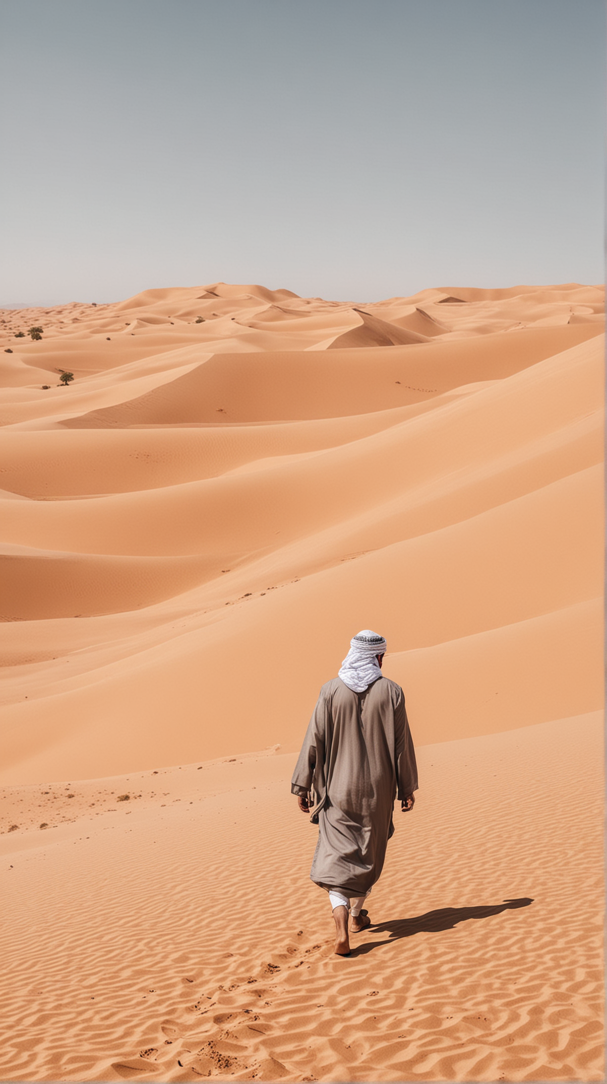 Muslim Man Walking Alone in Desert Landscape