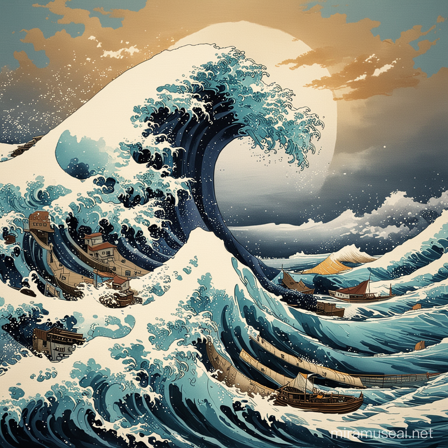 Vibrant Modern Interpretation of The Great Wave Painting