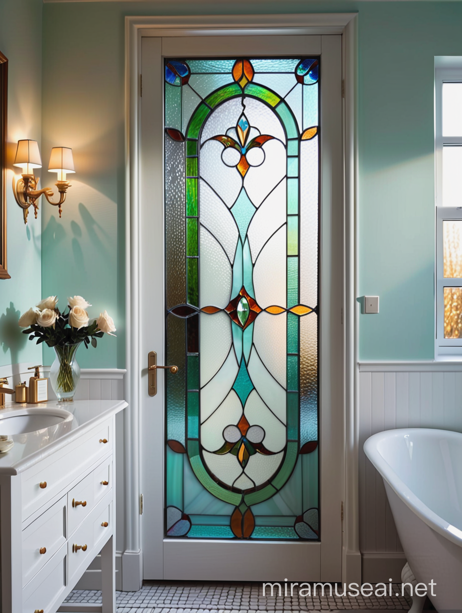 Bathroom Door with Elegant Tiffany Glass Vitrage