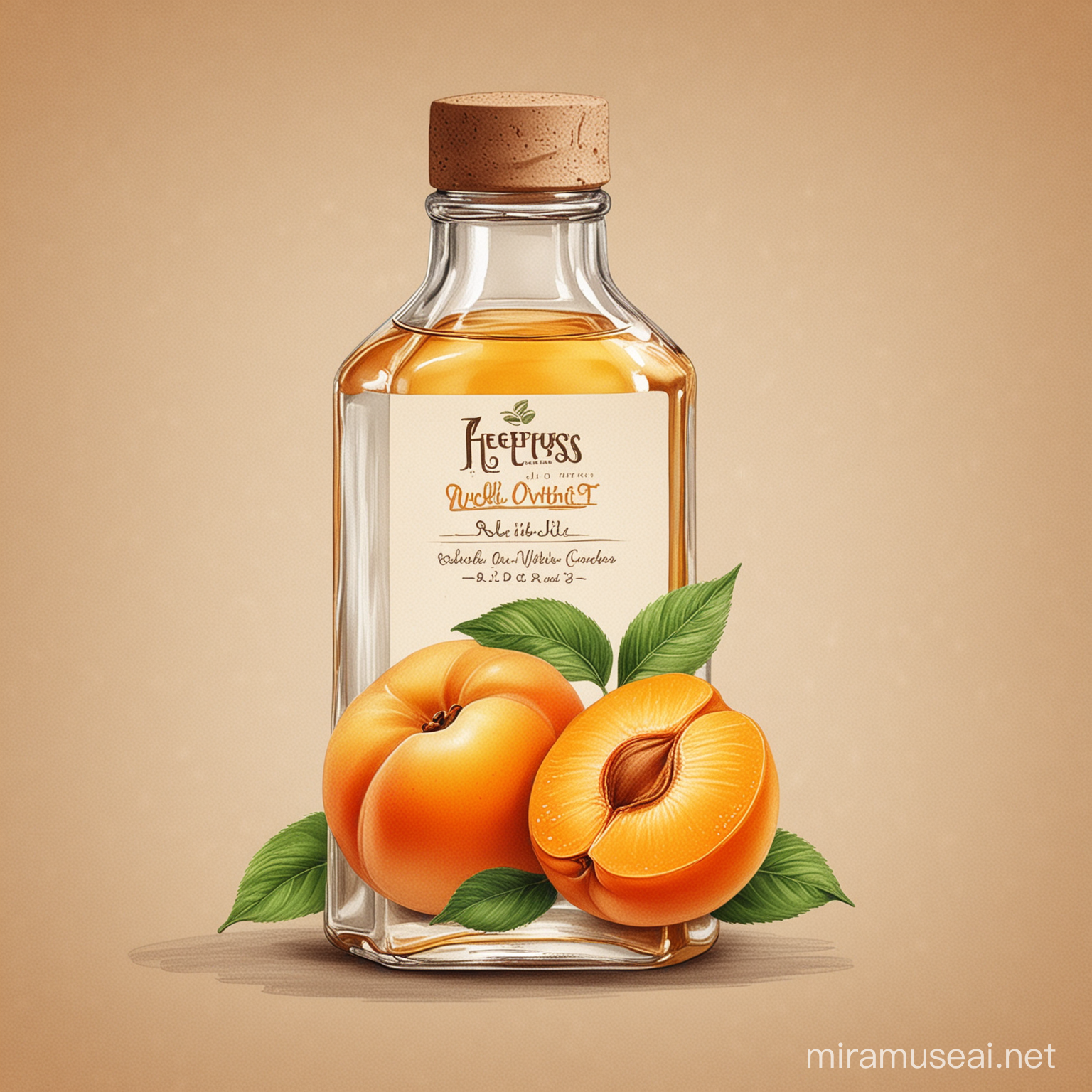 Draw a sketch of a product bottle illustration for a natural apricot oil company.