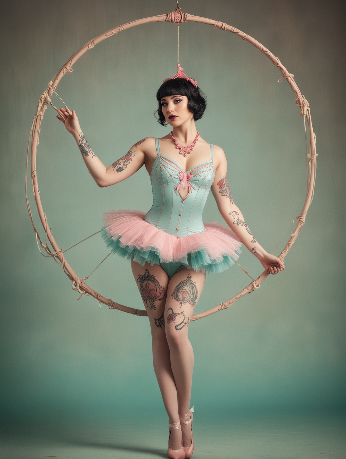 Ethereal Elegance Whimsical 1920s Circus Acrobat in CloseUp Portrait