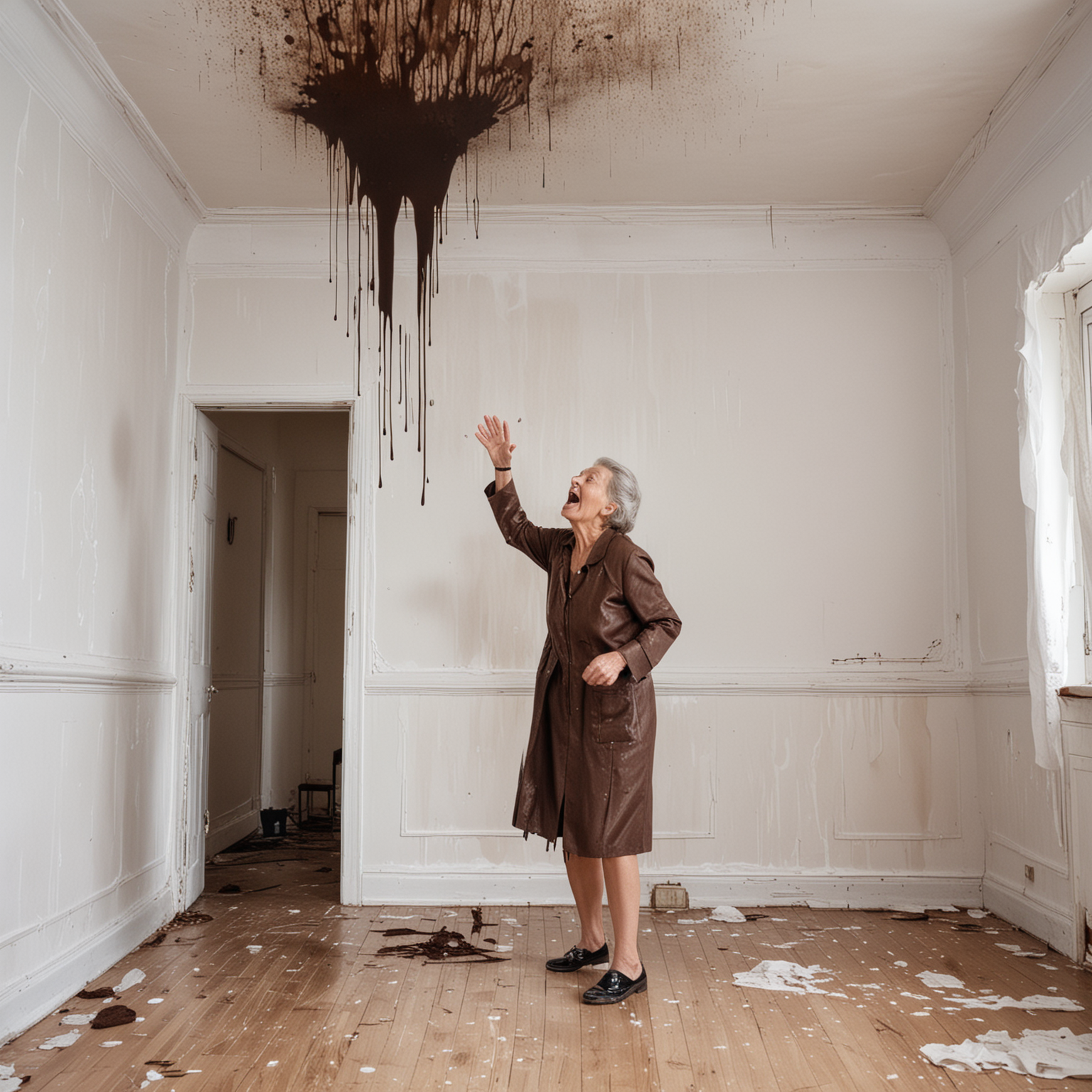 Distressed Elderly Woman in Dark Apartment