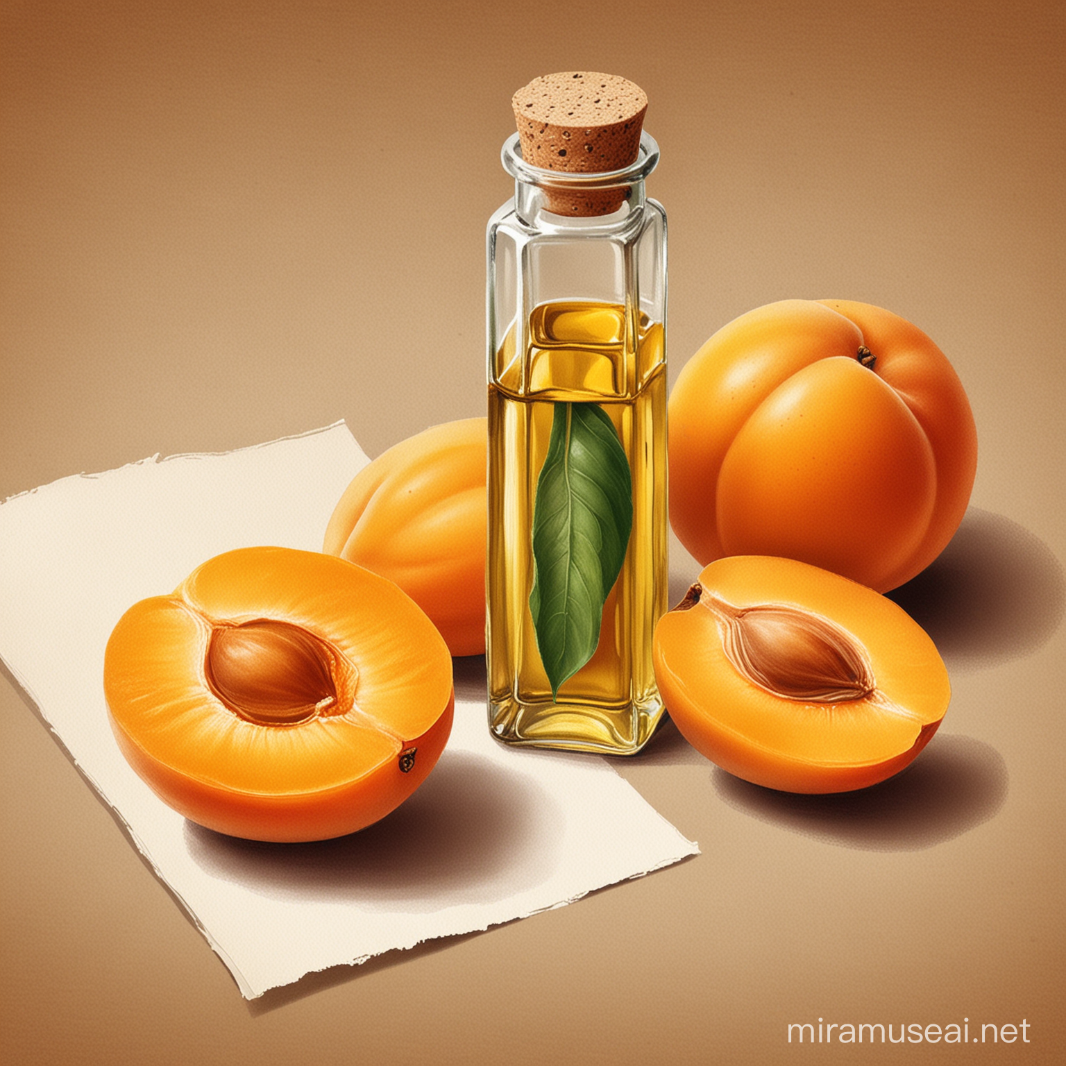 Draw an illustration sketch for the bottle of natural apricot oil. combine the apricot kernel oil,
  for example, the moment of obtaining oil from the kernel of an apricot, or squeezing oil from the kernel
