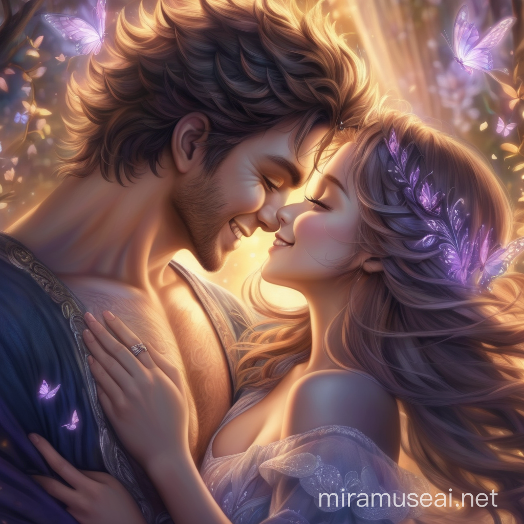 Enchanted Love Expressive Gaze of Passionate Couple