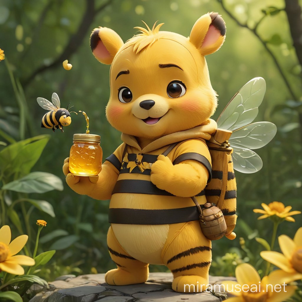 Adorable Winnie the Pooh Nendoroid Chibi with Bee Costume and Honey Jar
