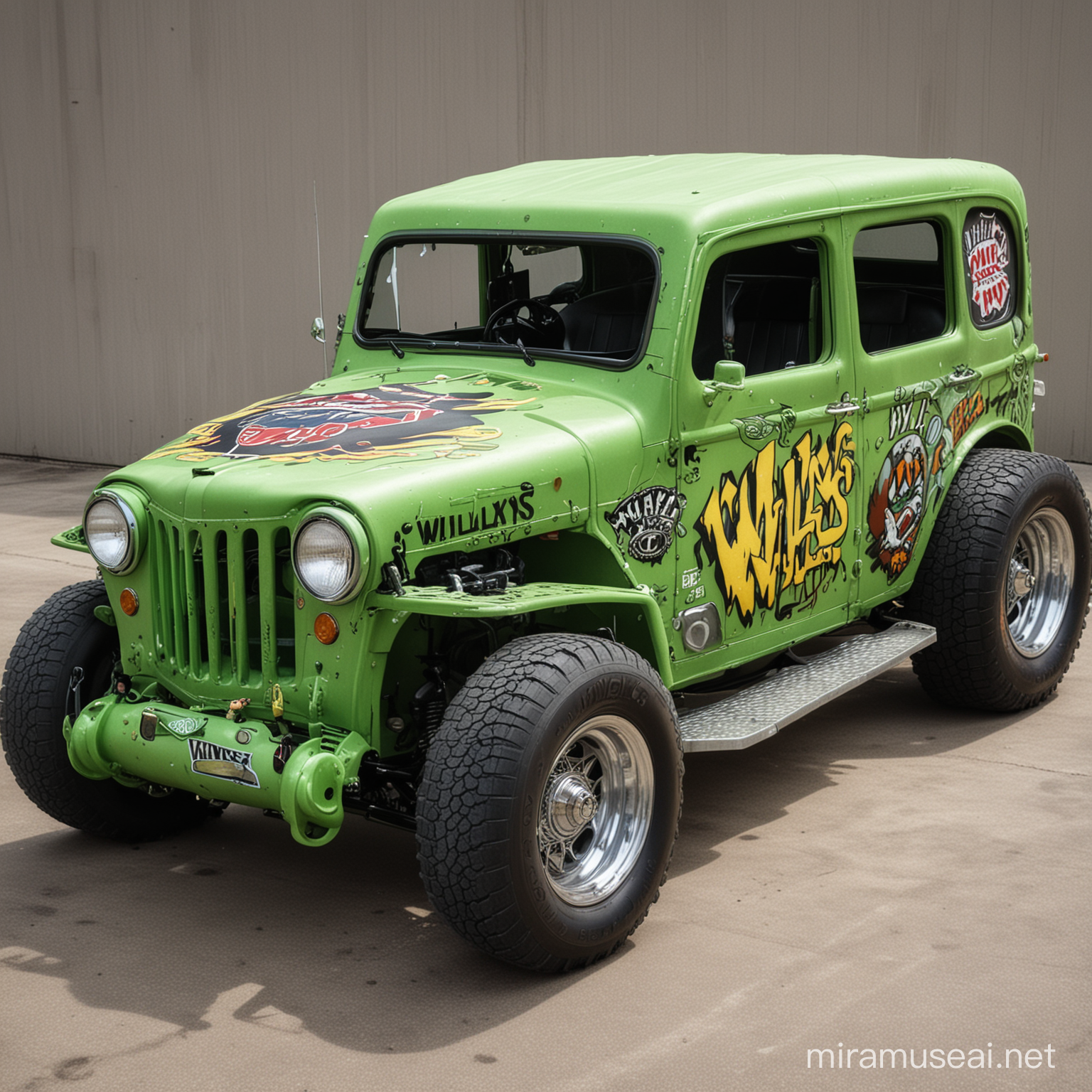 Colorful Rat Fink Willys Hot Rod Racing
