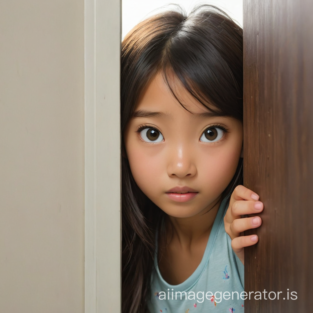asian girl peeking through a door