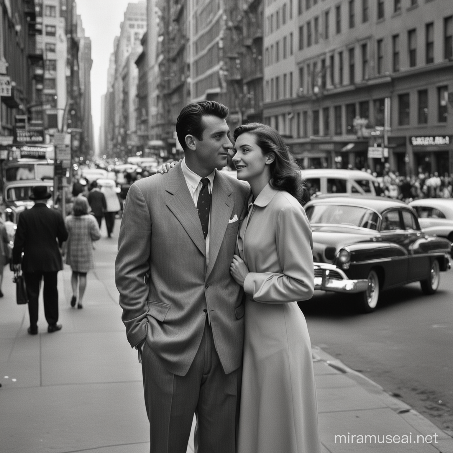Romantic Couple Strolling Through Urban Landscape Captured by Ansel Adams