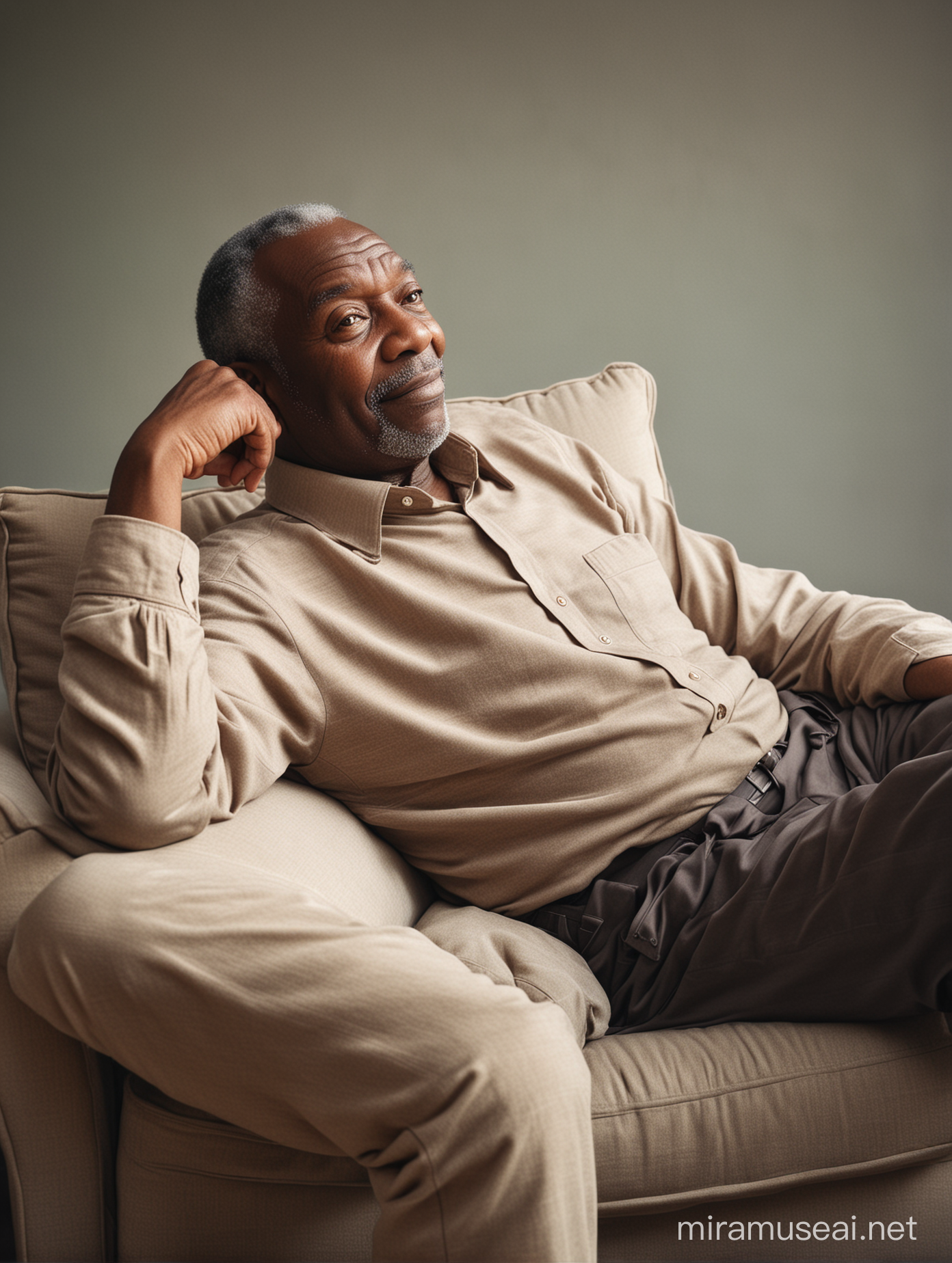 Tranquil Elderly Black Man Relaxing in Armchair