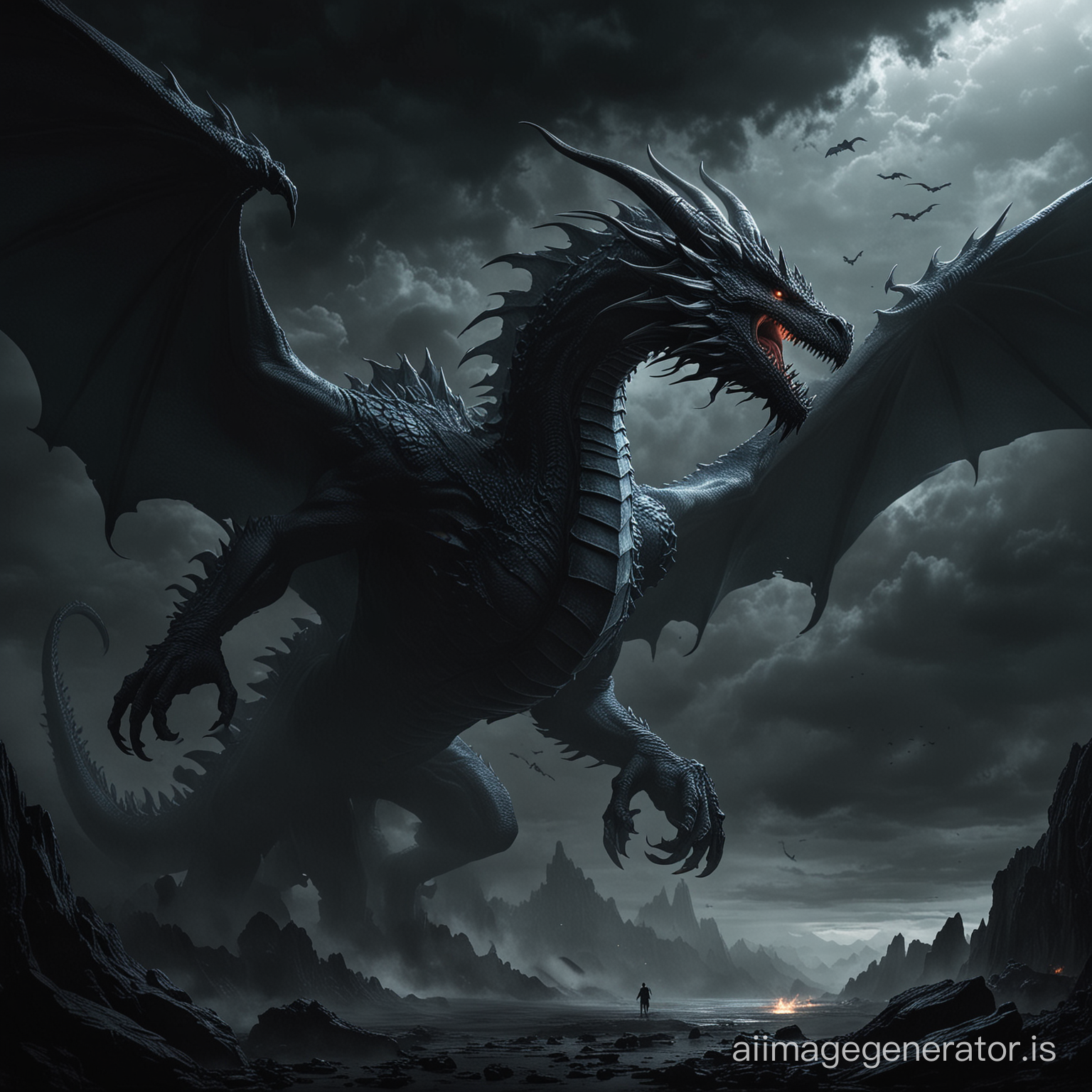 huge dragon in dark atmosphere 