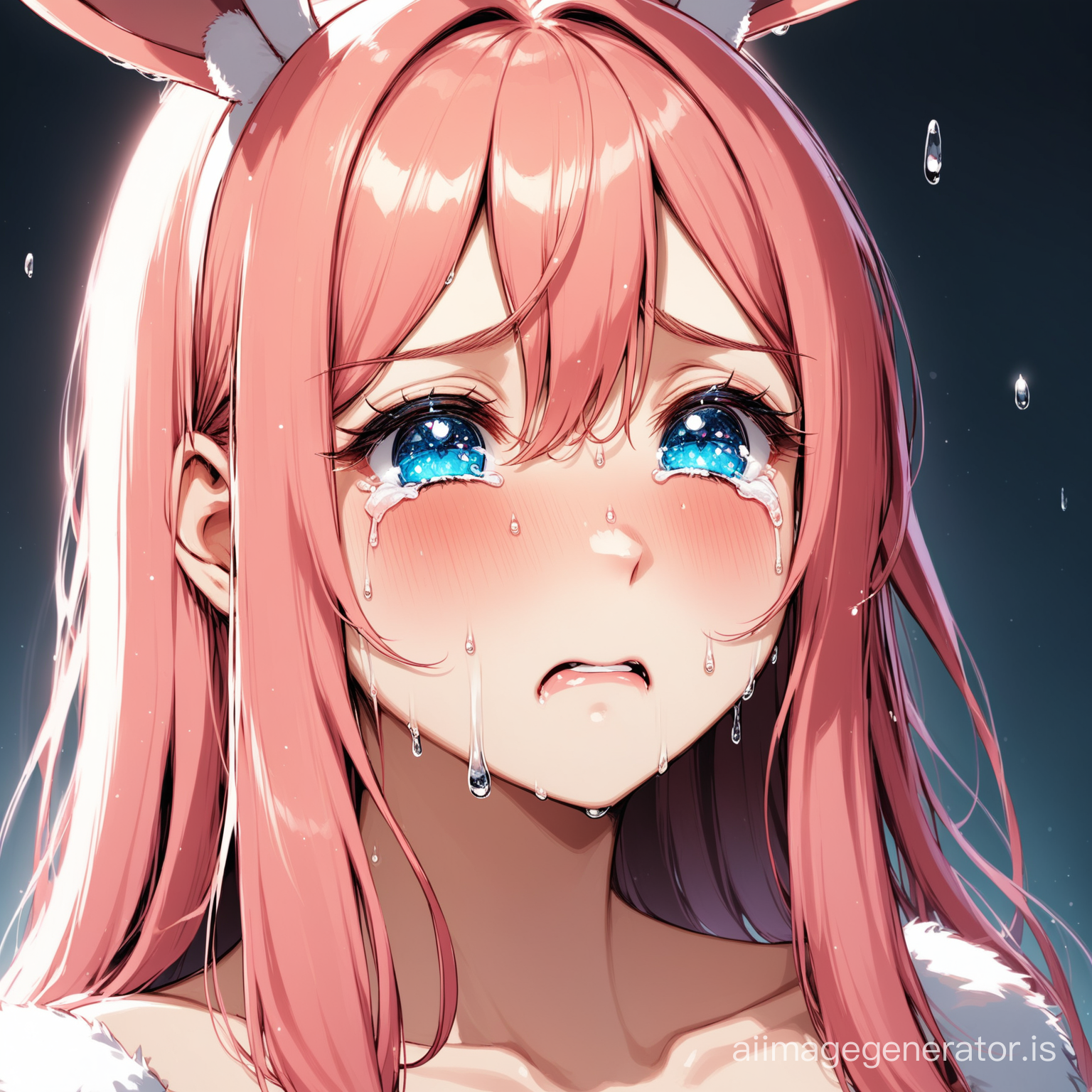  bunny woman crying tears and show ears 
