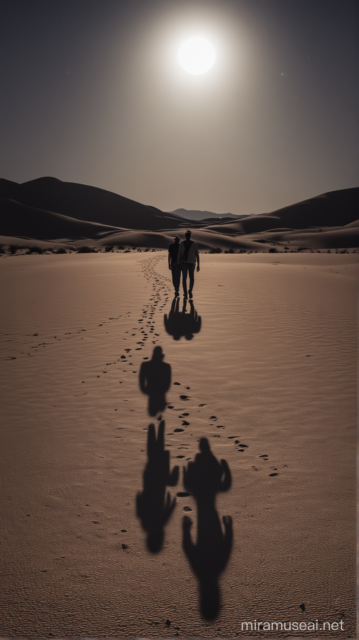 Men Walking under the Desert Moonlight