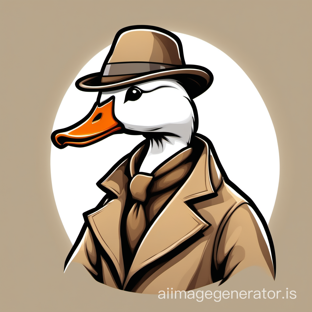 a small goose is smoking. it is wearing dark beige fedore and dark beije jacket, which is a bit darker than the fedora. cartoon style
