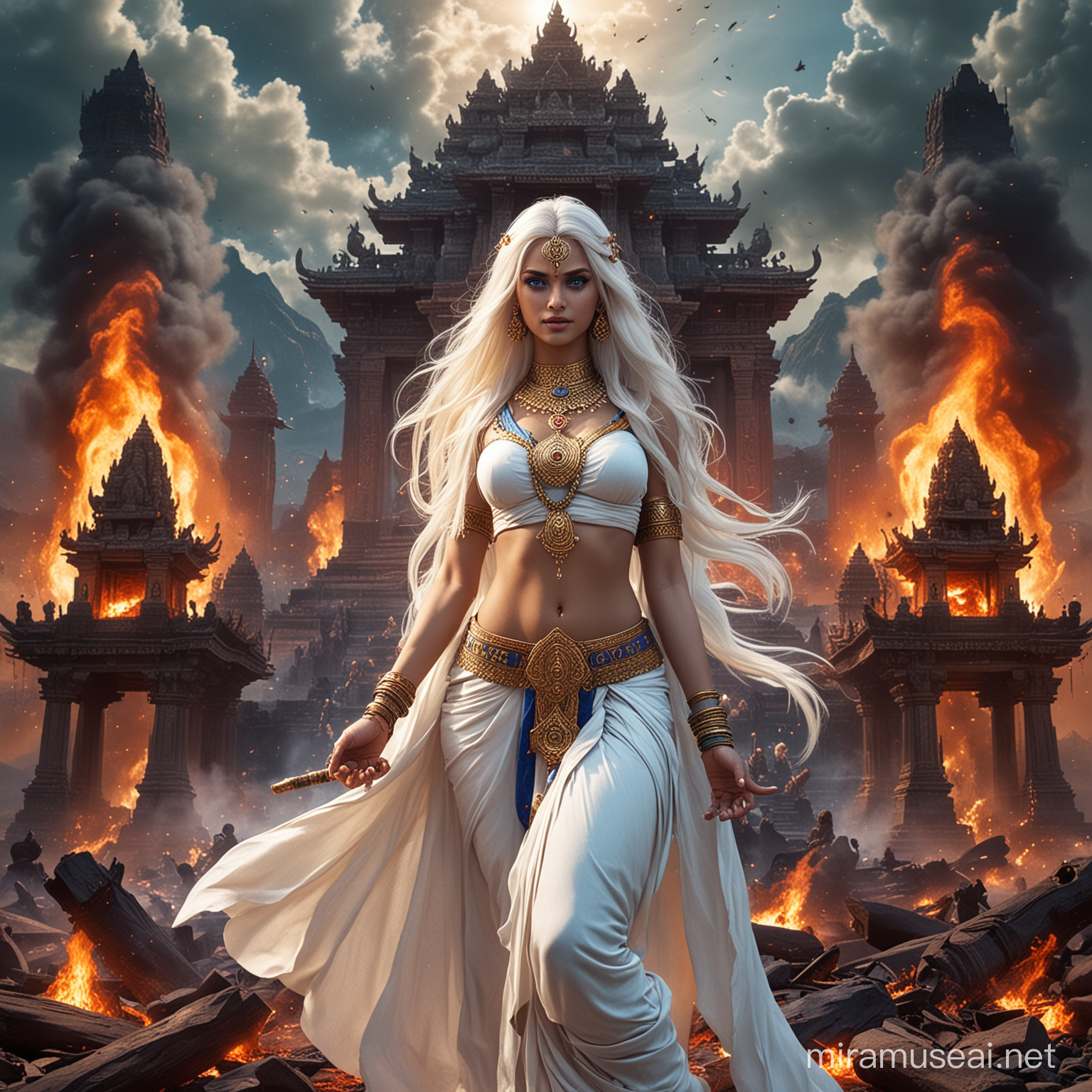 Hindu Empress Goddess Summoning Cosmic Energy in Mystical Battle