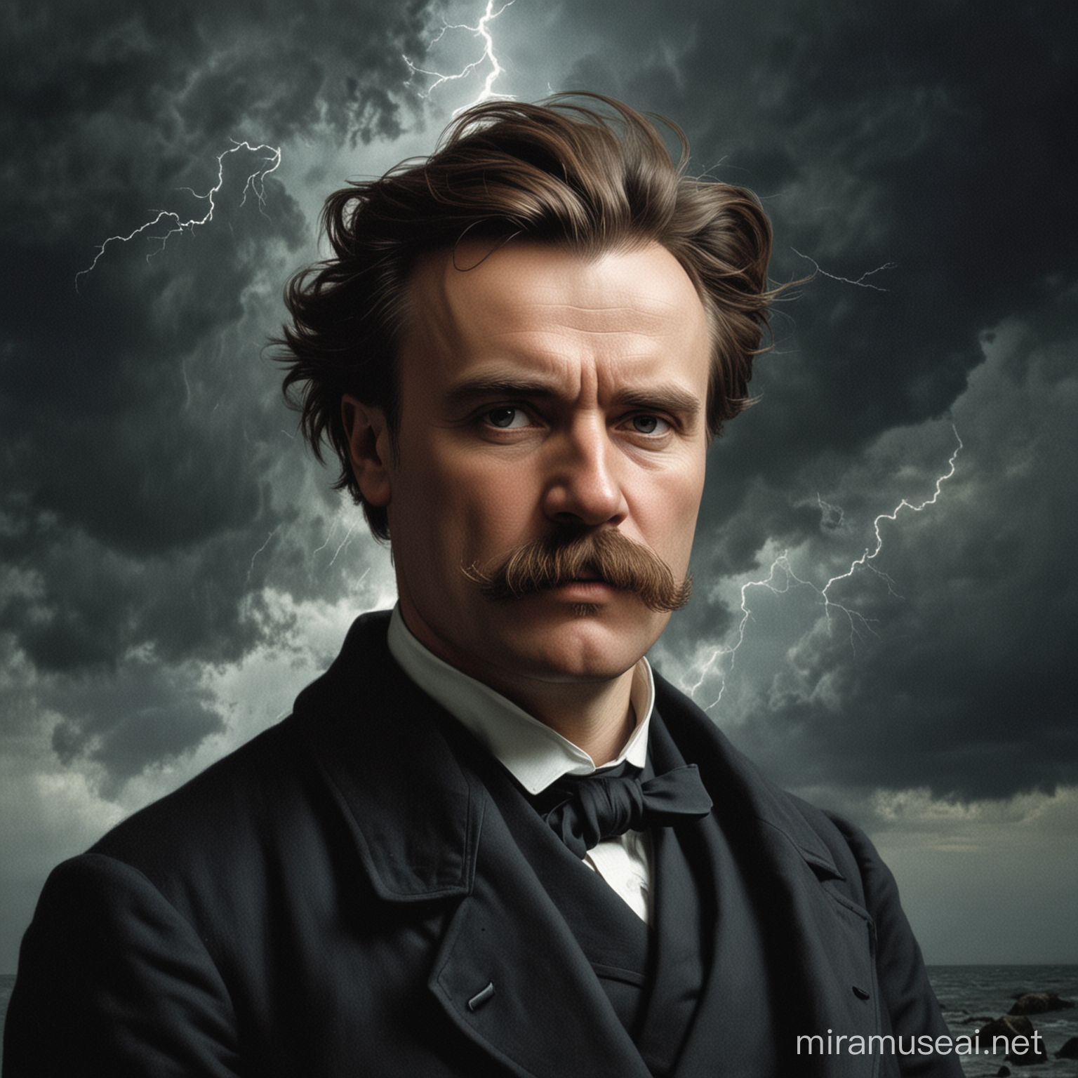 Friedrich Nietzsche in dark storm