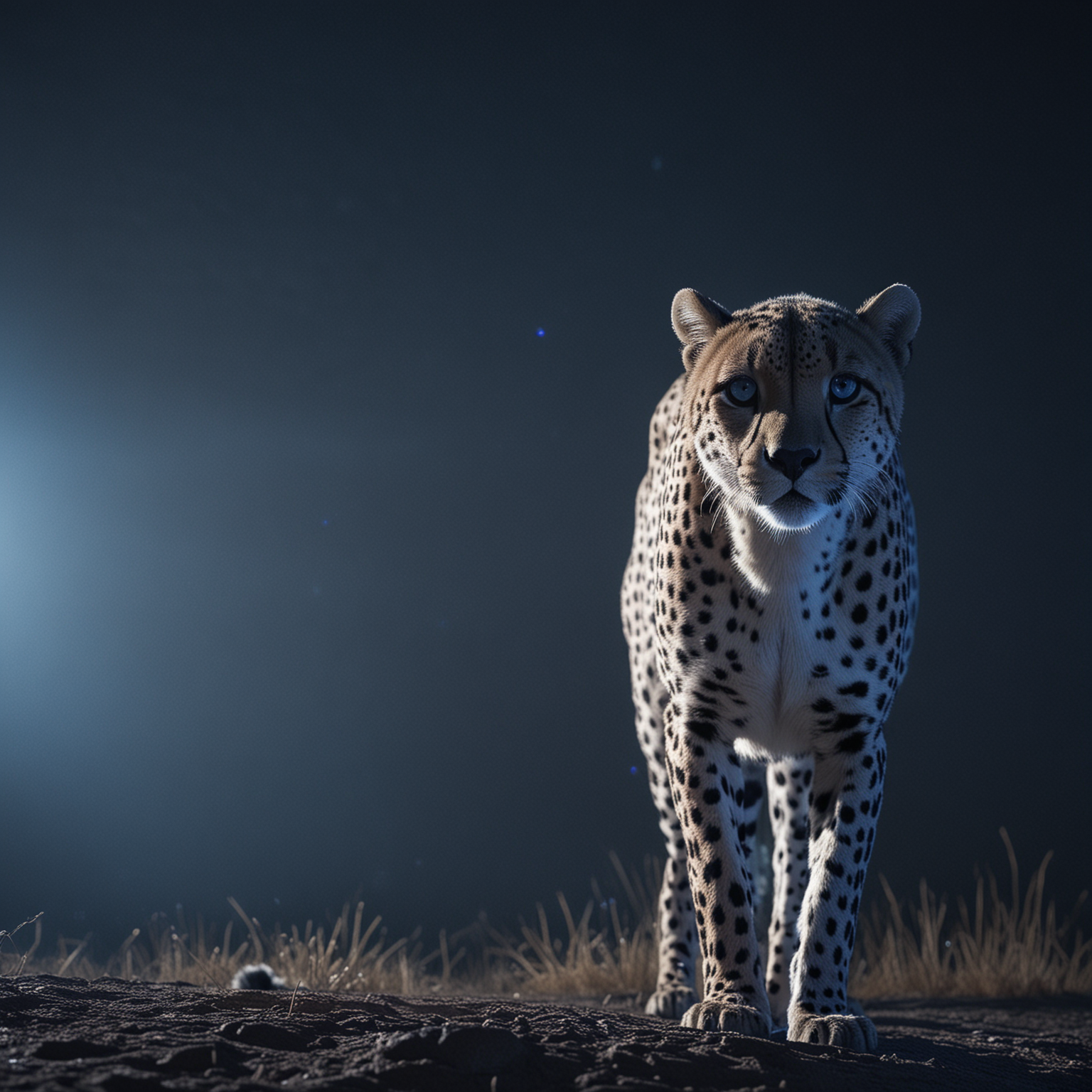 Cinematic Blue Light Cheetah in Enigmatic Ambiance