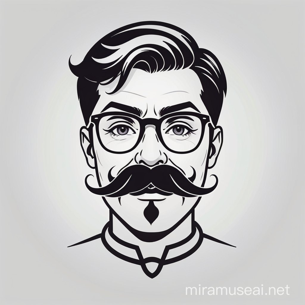 Stylish Learning Logo Mustached Figure with Glasses for USMUSA